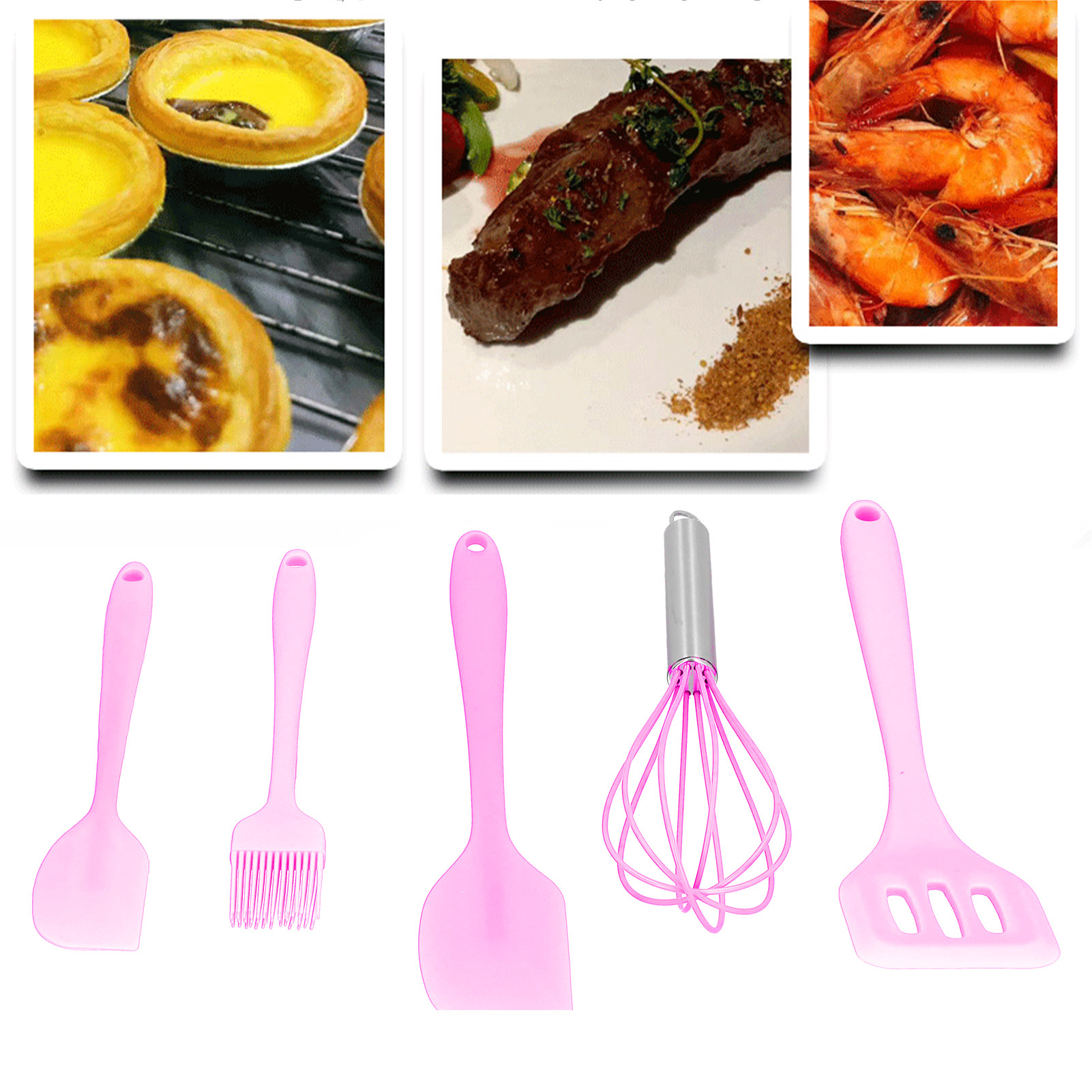 Set Mit 5 Rosa Silikonspateln, Küchenutensilien Zum Dekorieren Von Kuchen Und Anderen Backwaren Zu Hause.