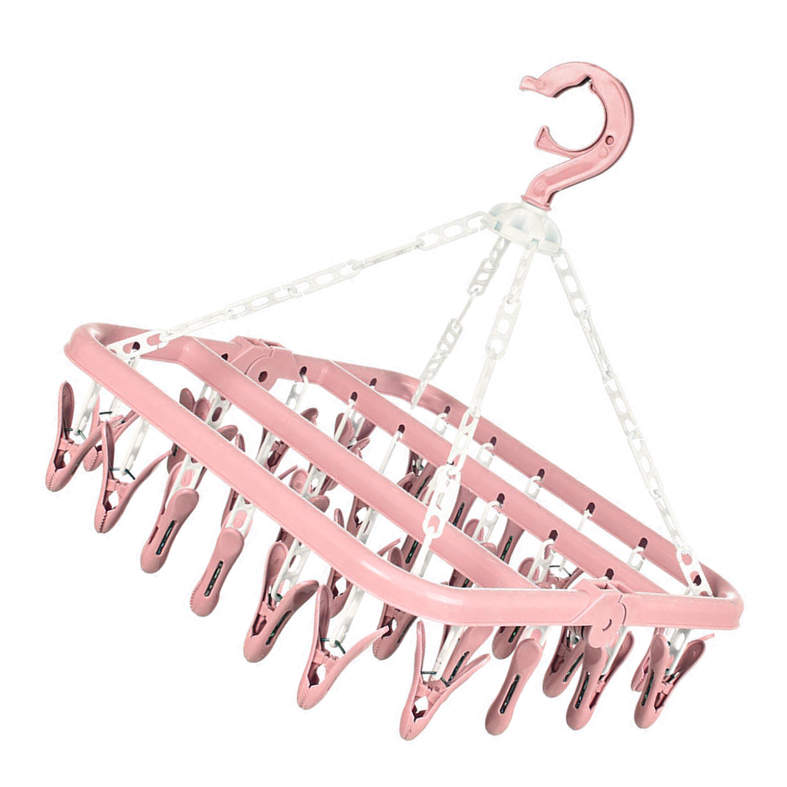 Faltbarer Kleiderbügel Aus Kunststoff Mit 32 Zinken Für Erwachsene, Mit Mehreren Clips, Für Kinder-/babysocken, Wäscheständer, Winddicht, Modell A, Nordisches Rosa C0ncq