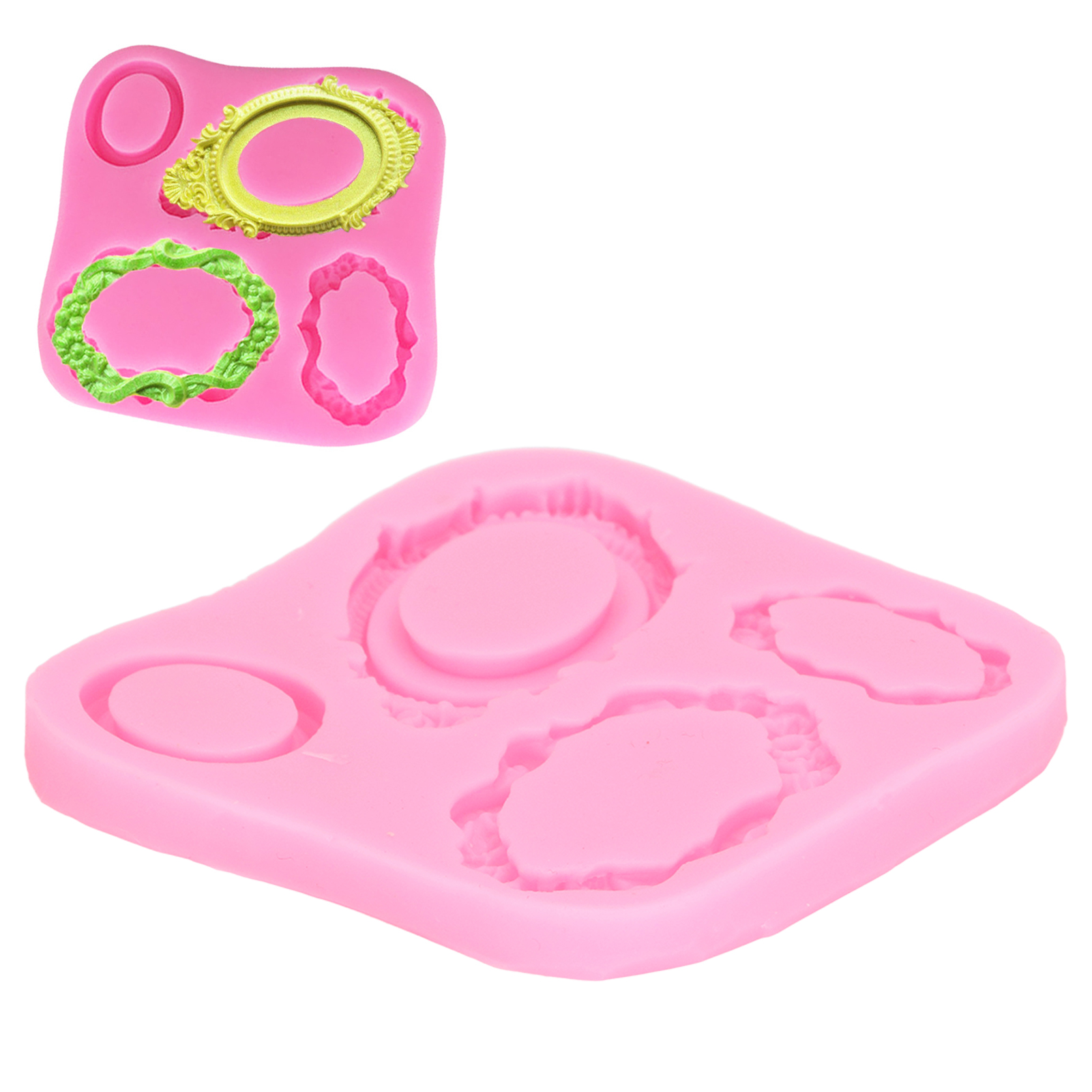 Rosa Silikonform Für Bilderrahmen, Silberne Form Für Ringe, Armbänder Und Halsketten, Kuchenform, Form Für Fondant- Und Schokoladendekorationen