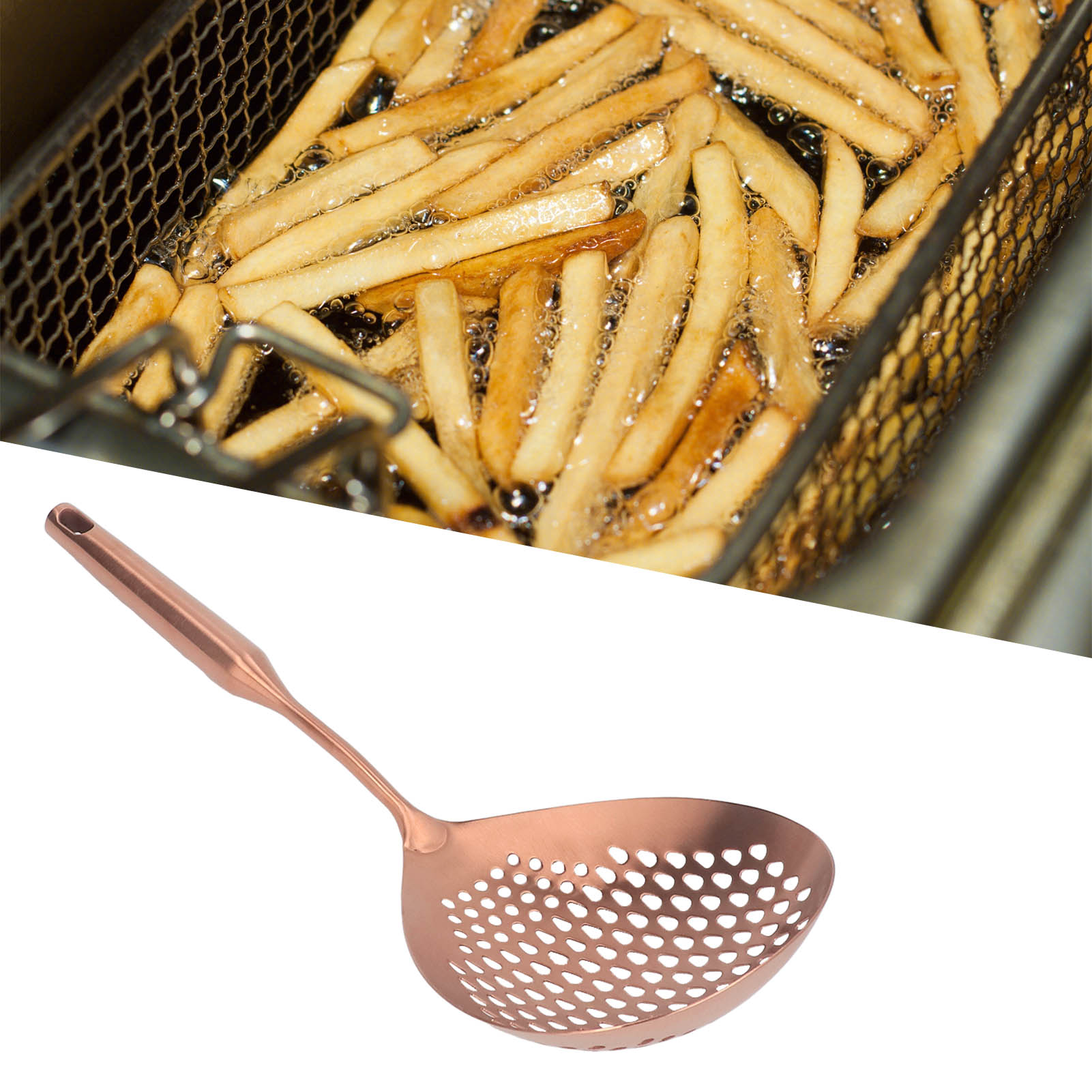 Schaumlöffel Aus Lebensmittelechtem Edelstahl 304, Langer Griff, Großer Schaumlöffel Für Die Küche, Roségoldfarben