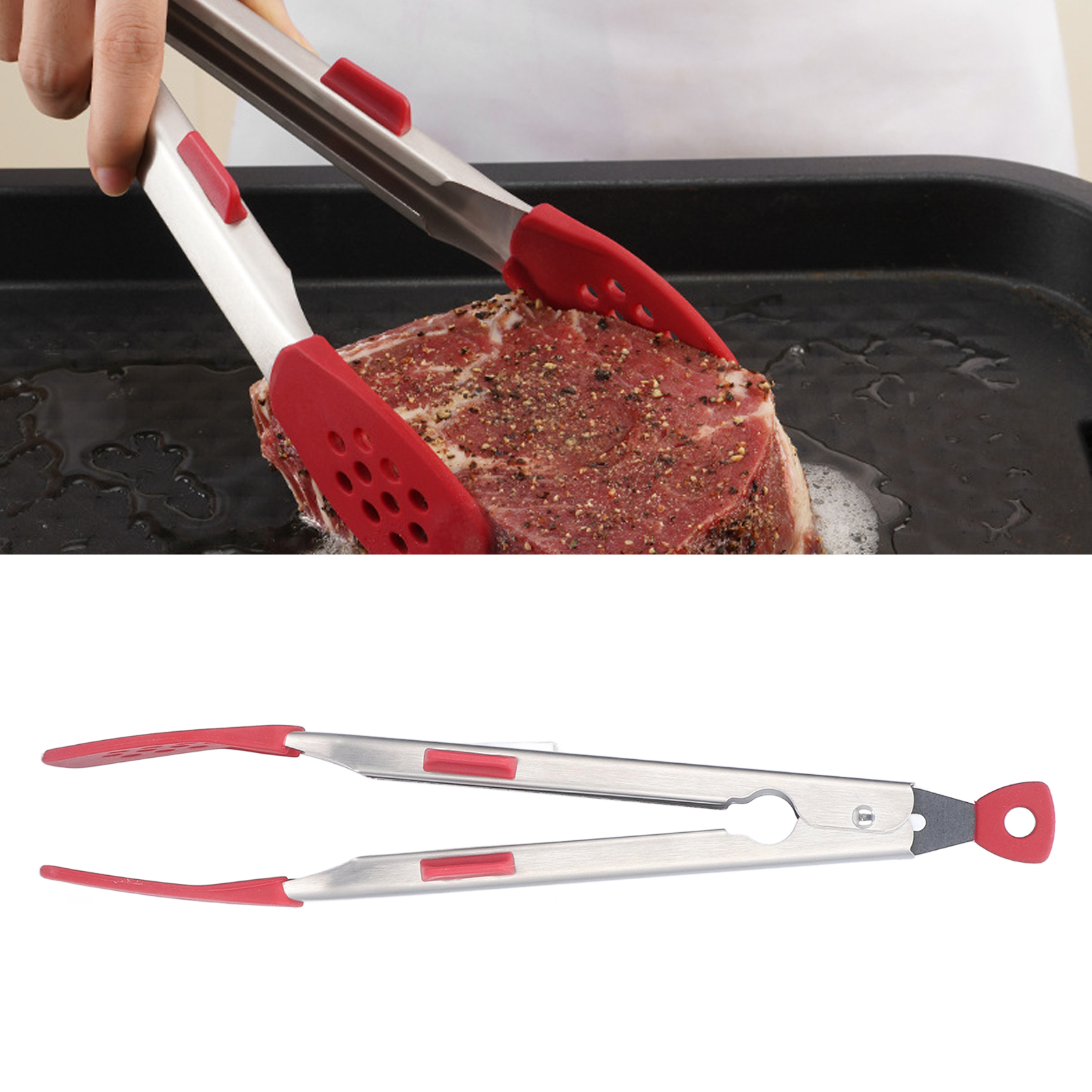 Koreanische Grillzange Aus Edelstahl 304, Steakzange, Grillzange (rot)
