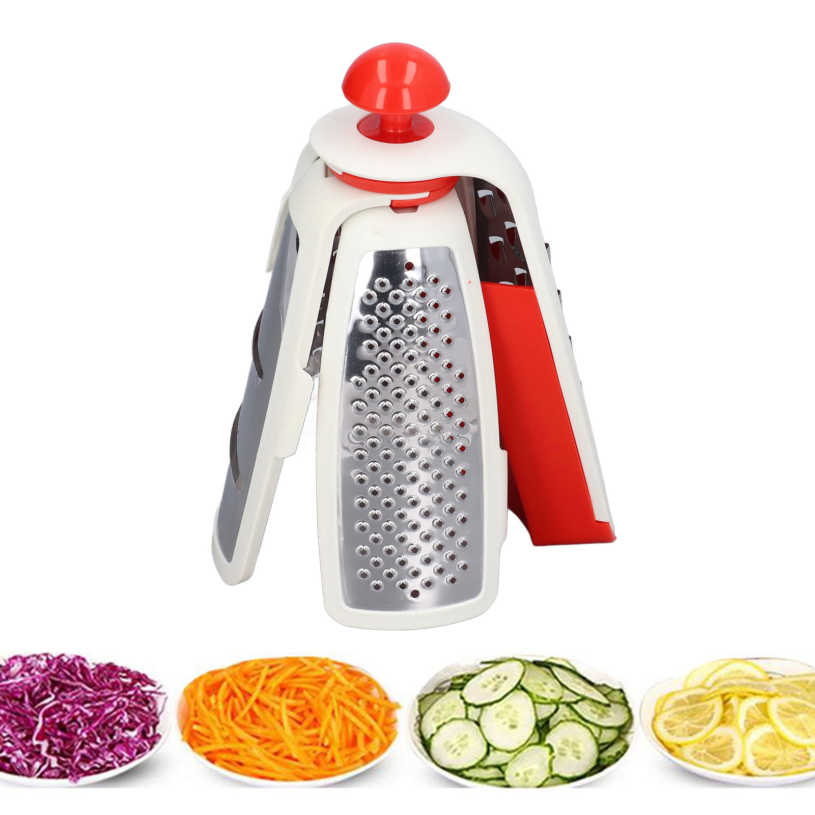 Klappreibe, Multifunktionsreibe, Kombinationsreibe Aus Edelstahl, Rot.