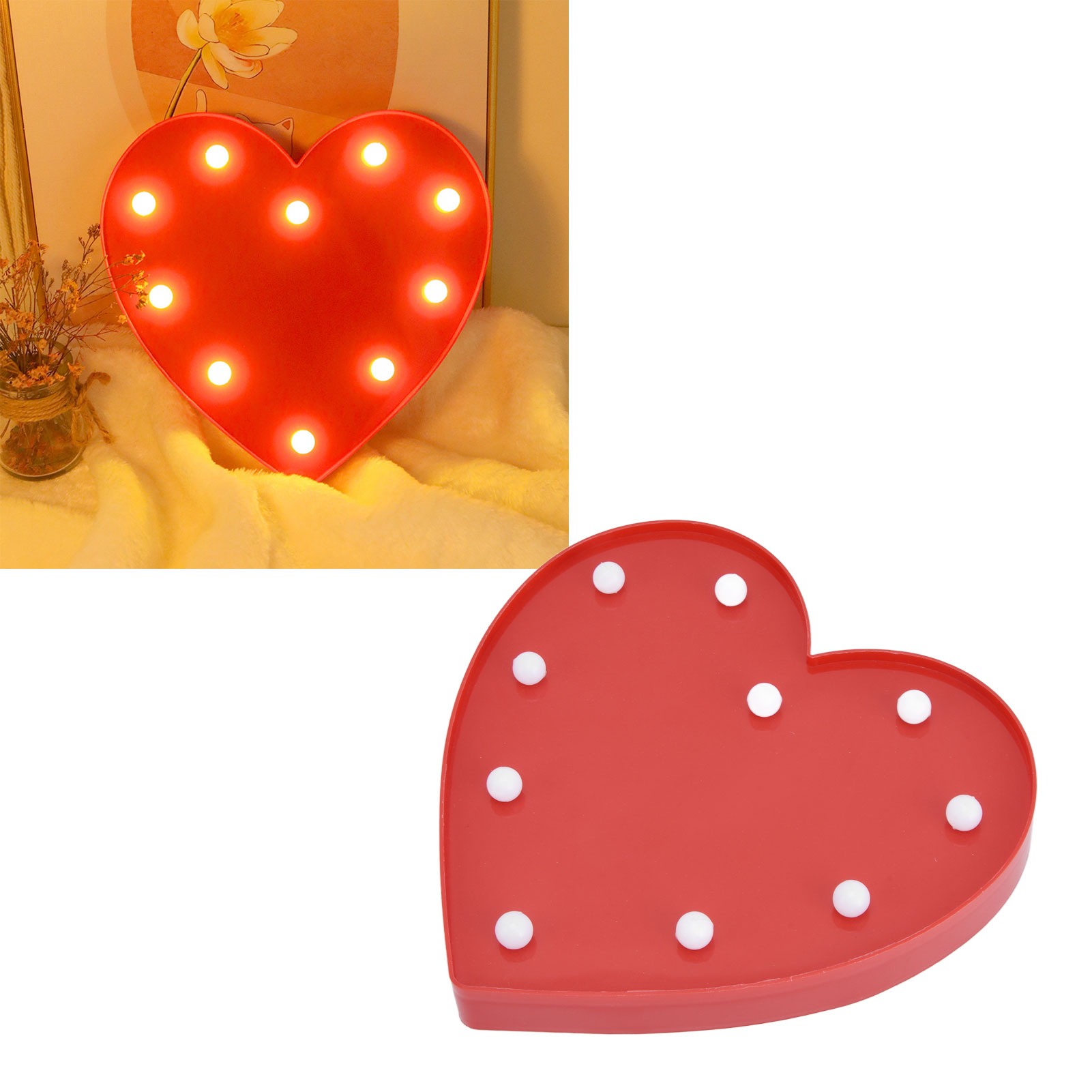 Herzförmiges Nachtlicht, Niedliches Design, Dekorative Lampe Fürs Kinderzimmer, Ornament, Stimmungslicht, Rot.
