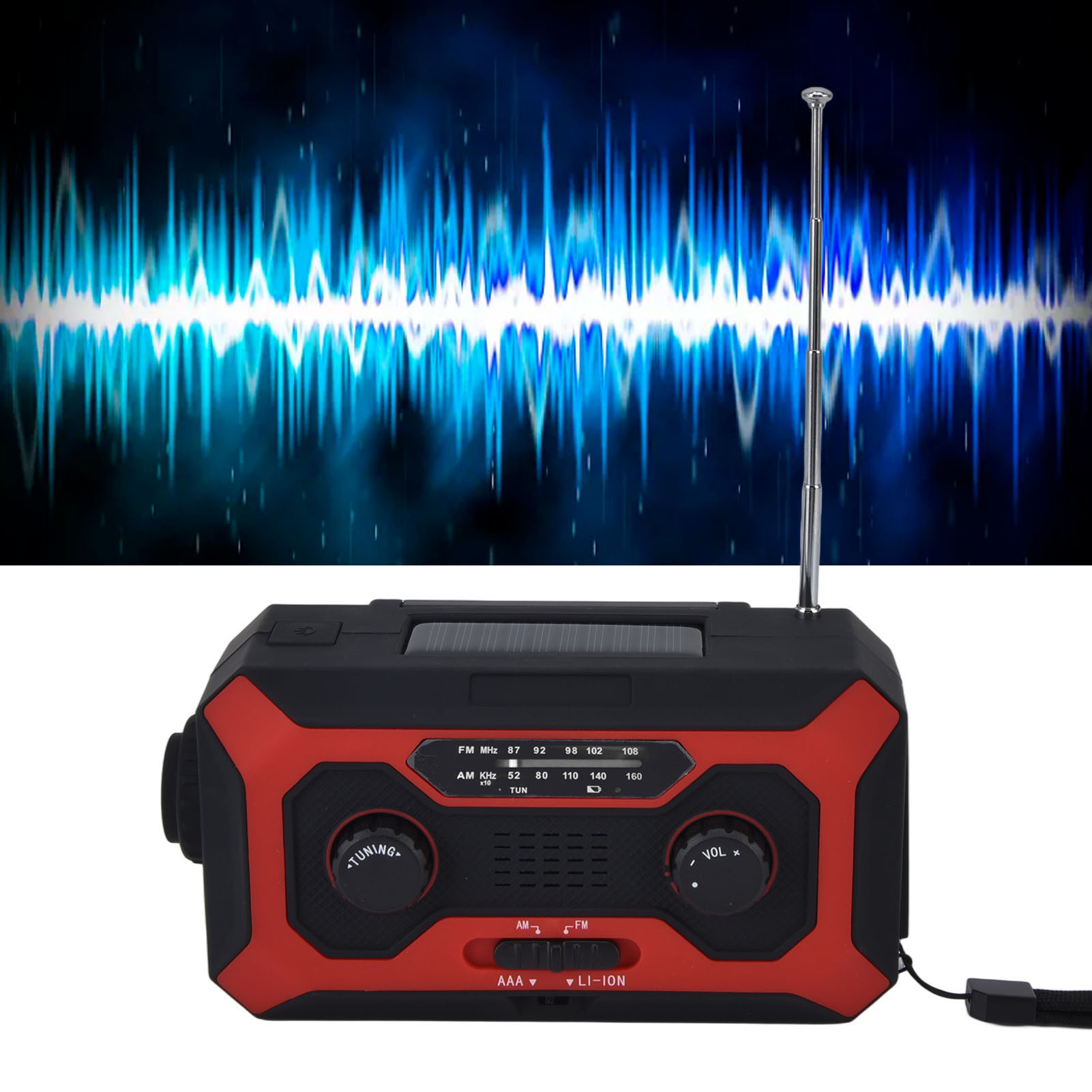 Handkurbel-solarradio, Tragbarer Externer Akku, Taschenlampe, Alarmleuchte, Wiederaufladbares Handkurbel-notfallradio, Europäisches Modell Rot.
