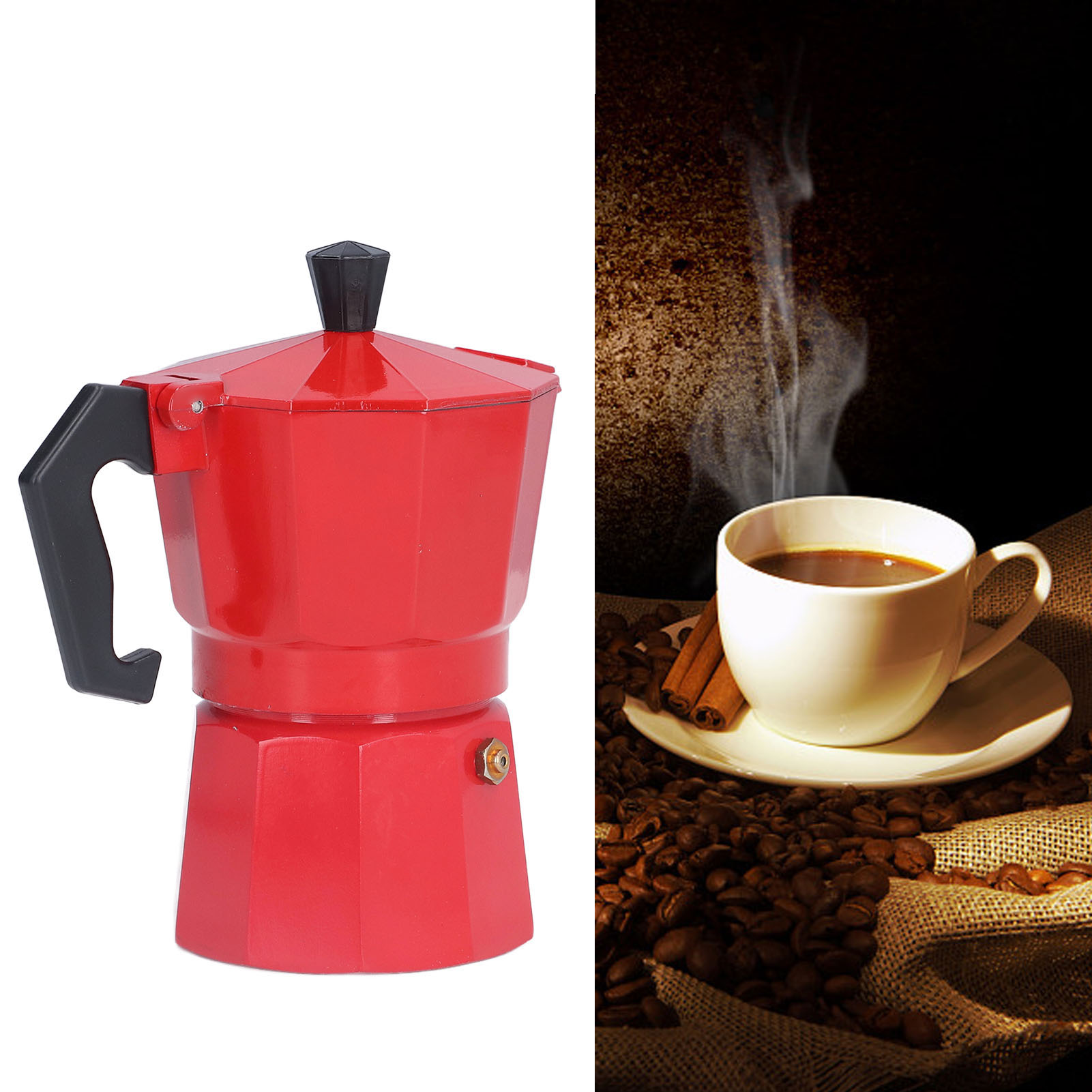 Italienische Kaffeemaschine Aus Aluminium, 3 Tassen (150 Ml), Espressomaschine, Filterkaffeemaschine, Manuelle Kaffeemaschine, Rote Kaffeemaschine