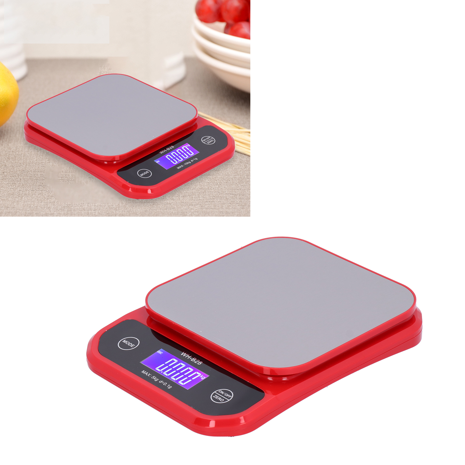 Wasserdichte Elektrische Küchenwaage, Wiederaufladbar Per Usb, 5 Kg / 0,1 G, Rot, Zum Backen Und Für Lebensmittel