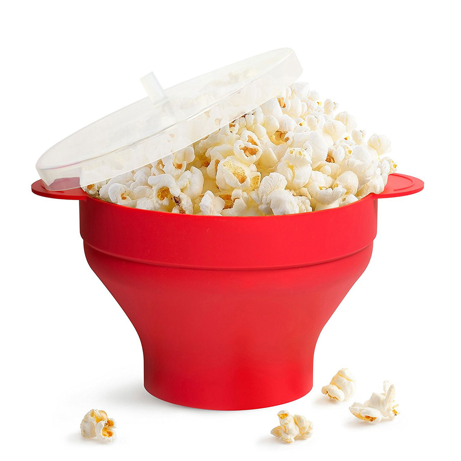 Zusammenklappbare Popcornschüssel Aus Silikon Mit Deckel Und Griff (rot), Küchenaccessoire.