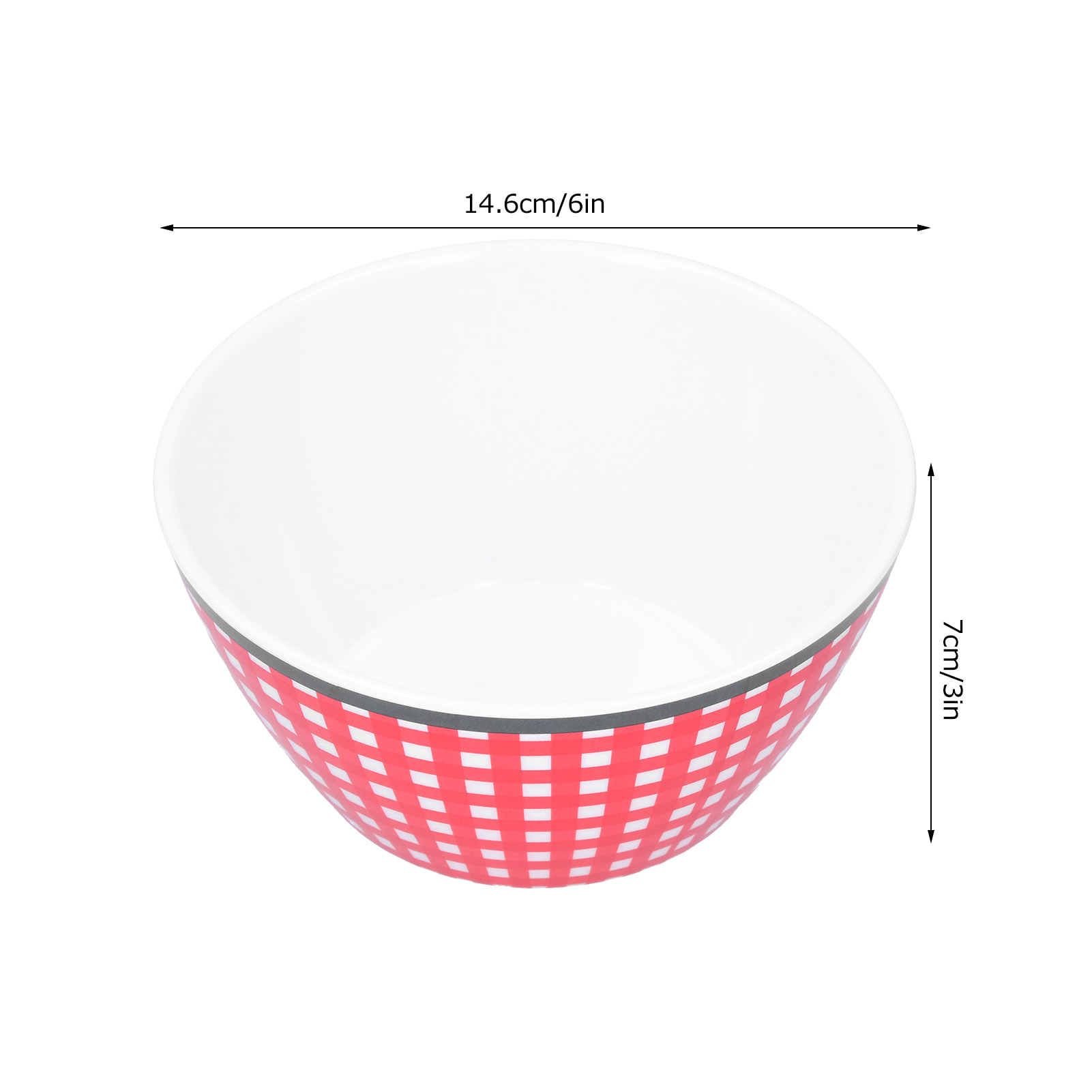 Set Aus 4 Porzellan-salatschüsseln (15 Cm Durchmesser) Mit Rotem Karomuster, Ideal Zum Servieren Von Speisen.