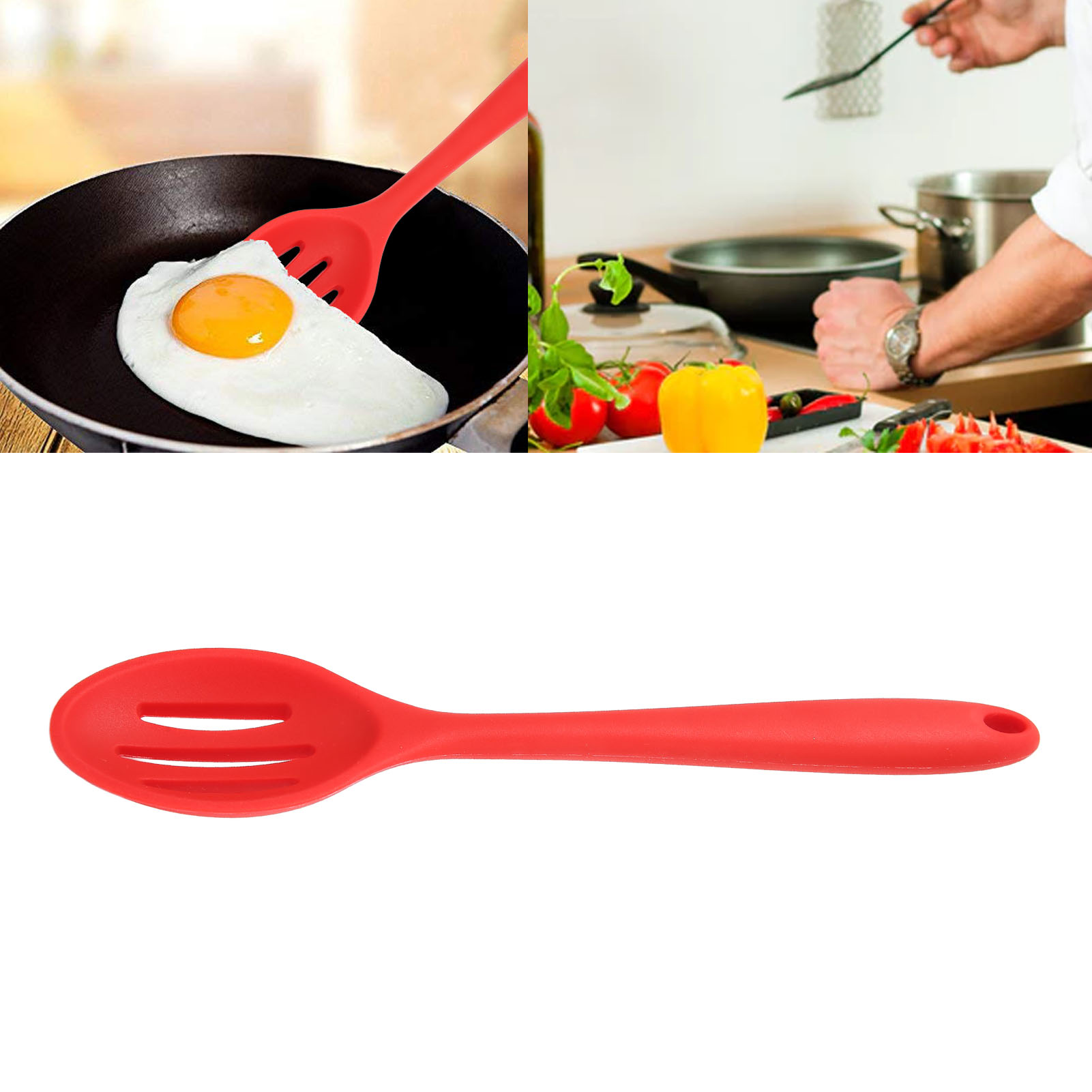 Set Mit 3 Silikon-salatlöffeln, Küchenlöffeln, Suppenlöffeln, Kleinen Suppenlöffeln, Rot