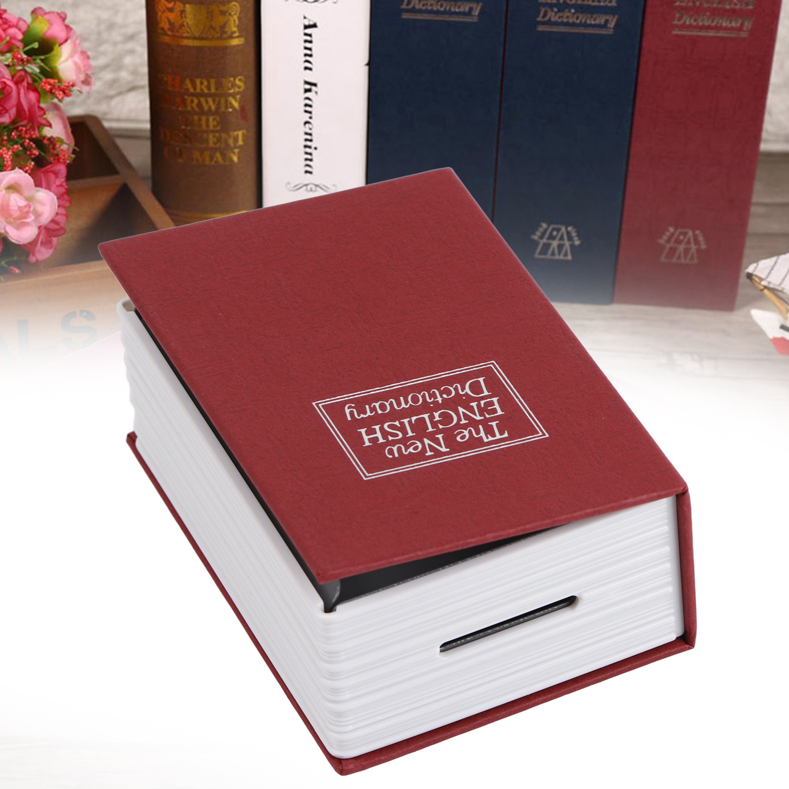 Mini-attrappe Eines Tresors In Buchform, Schmuck- Und Geldkassette Mit Schloss Und Schlüsseln, Rot, Für Zuhause Oder Büro.