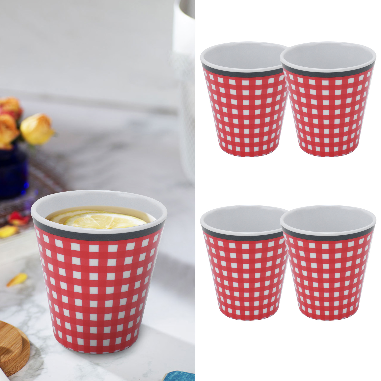 Set Mit 4 Trinkbechern Aus Melamin In Porzellanoptik, Für Schüler, Schulen Und Zuhause.