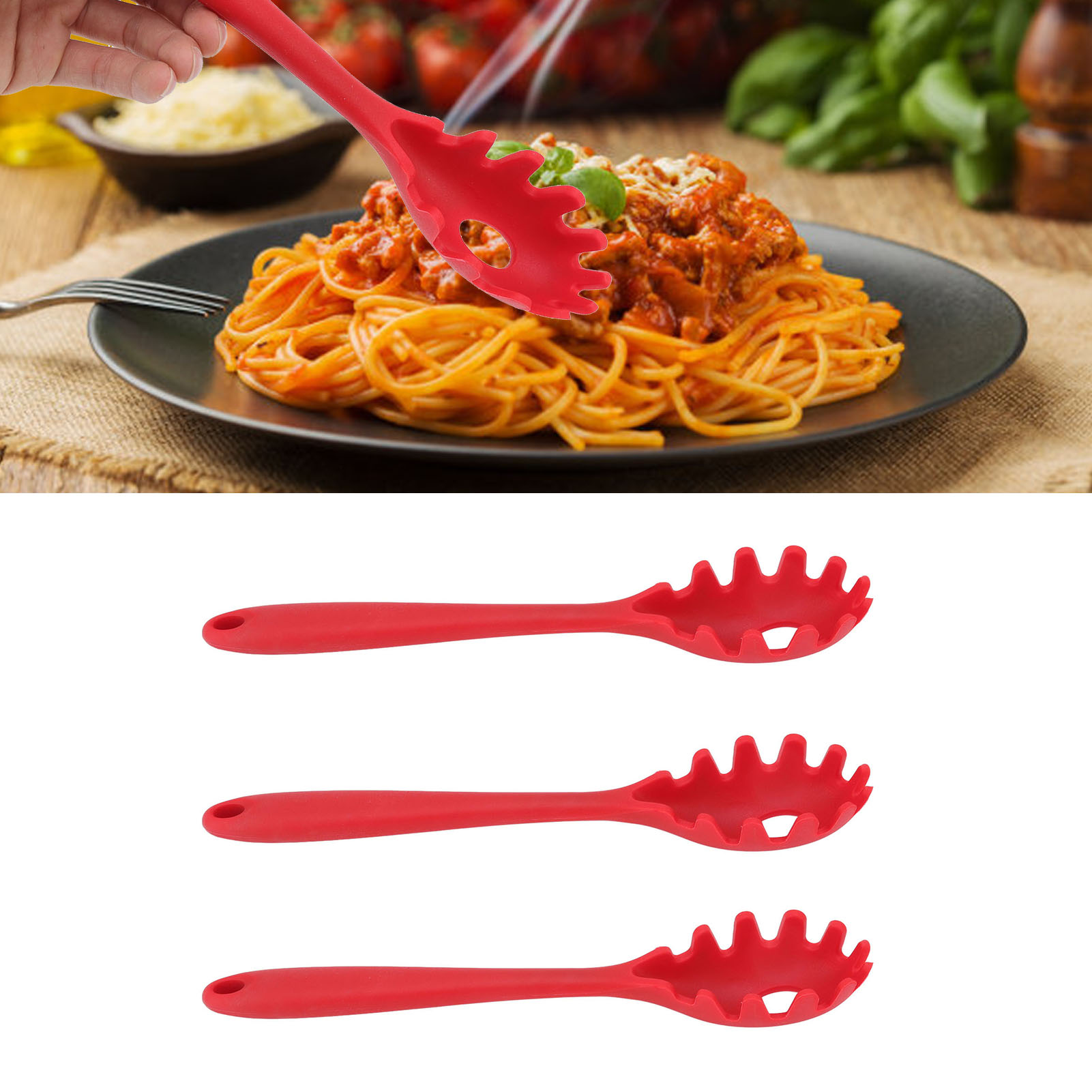 Set Mit 3 Kreativen Küchenutensilien Aus Silikon Für Spaghetti, Nudeln, Fadennudeln Und Reisnudeln - Lebensmittelechte Silikonutensilien Für Nudeln Und Fadennudeln (rot)