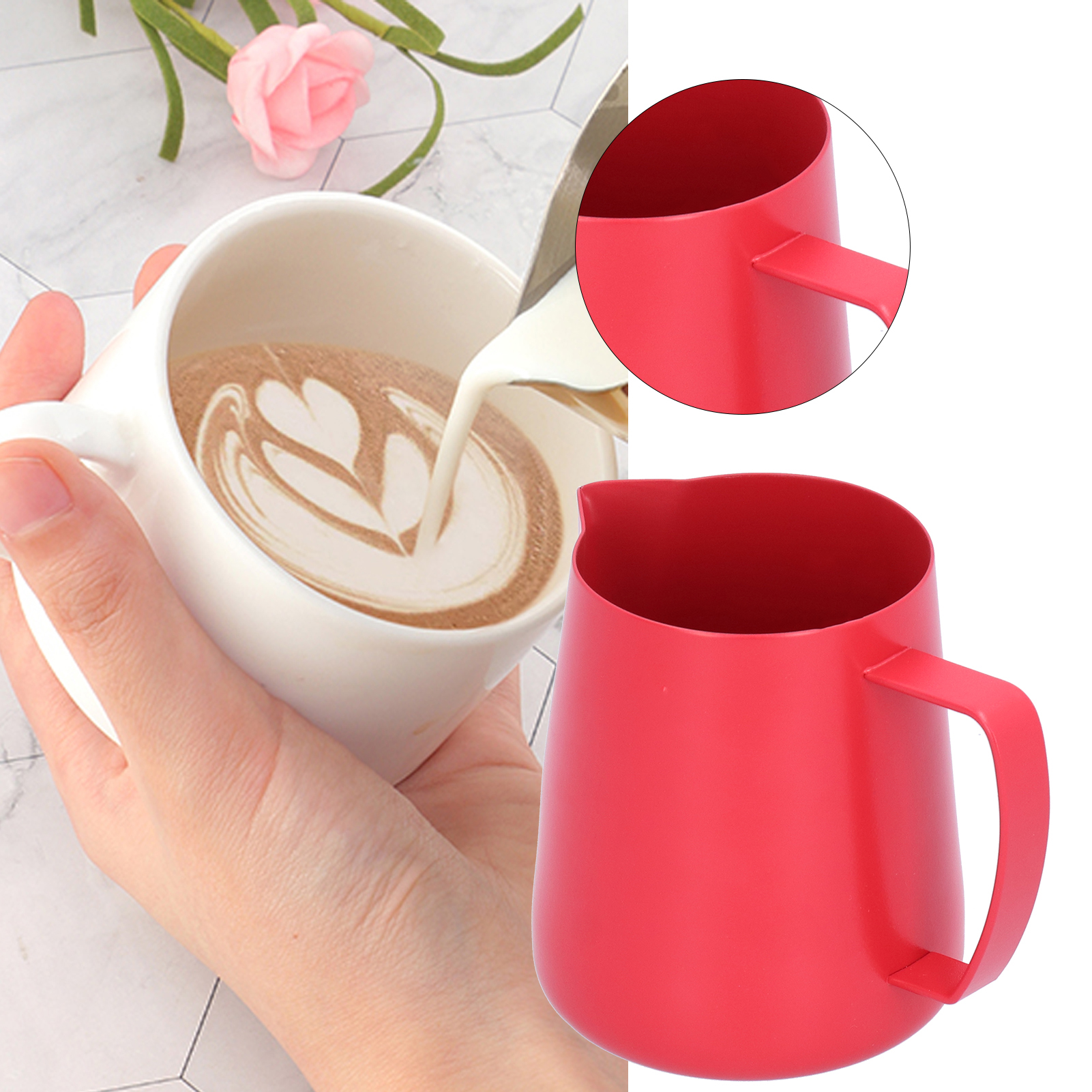 600-ml-latte-art-kaffeekanne, Kaffeezubereitungszubehör, Rot