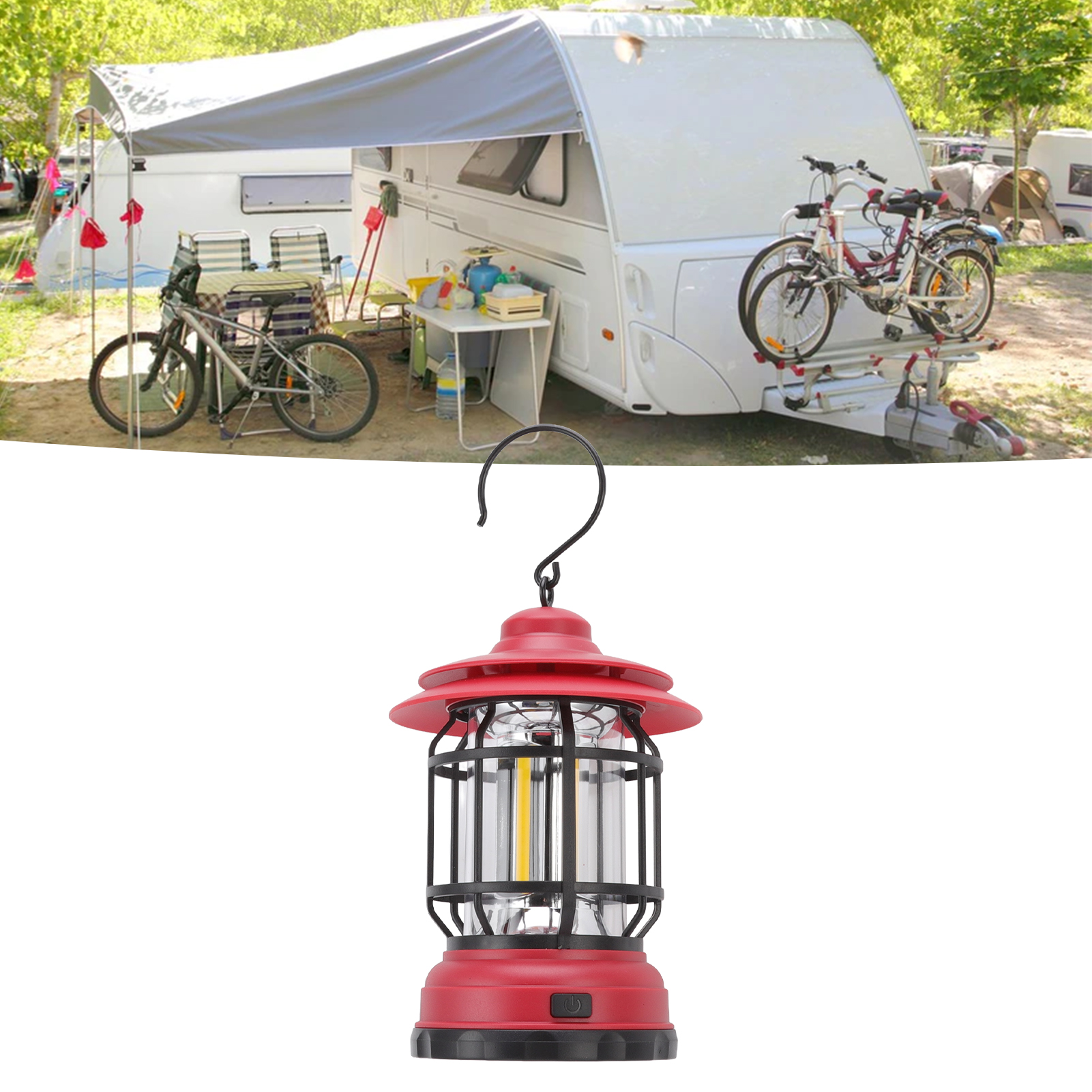 Multifunktionale Retro-hängelaterne Für Campingzelte, Tragbare Cob-notlampe (rot)