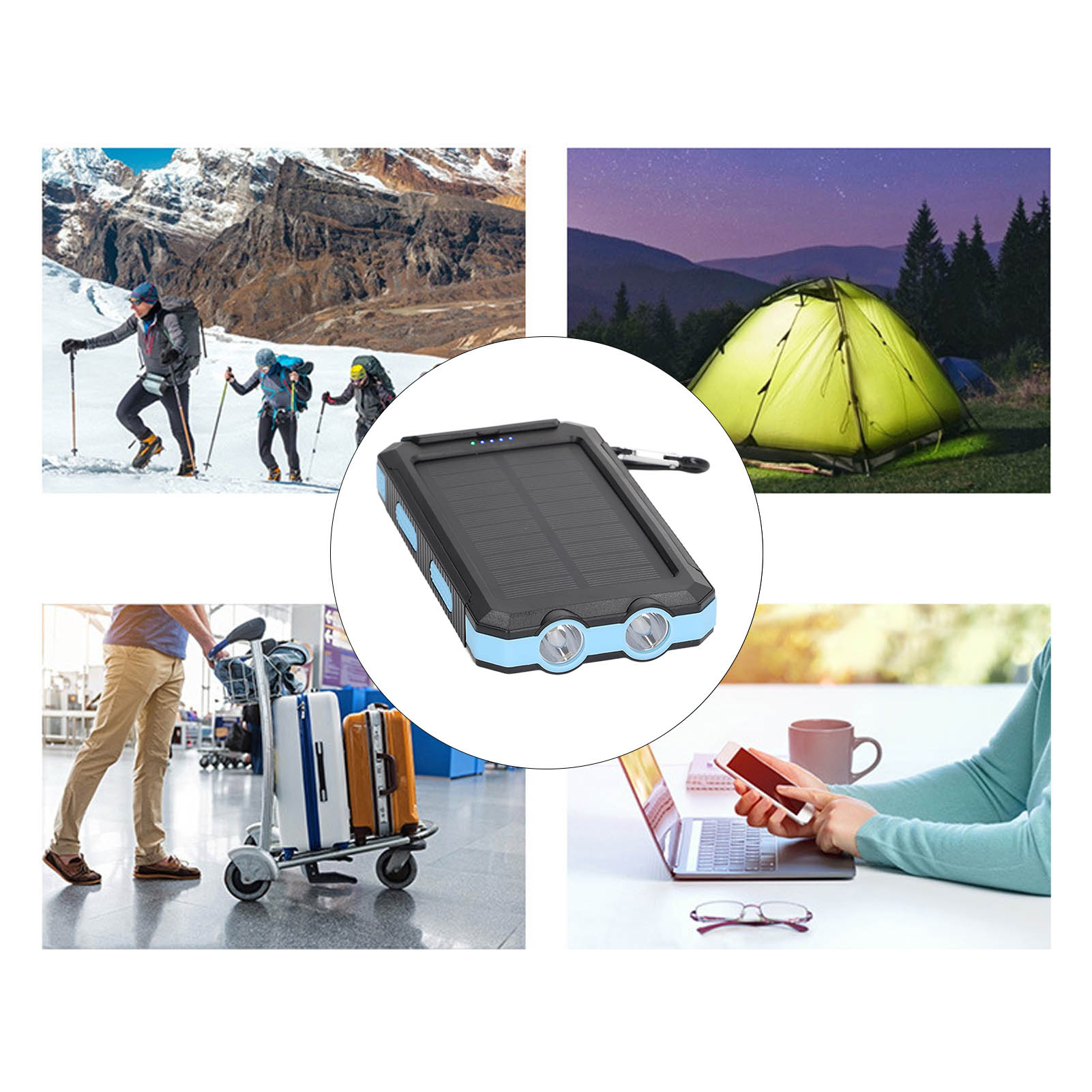 Externe Solarbatterien Mit 20.000 Mah, Ip66 Wasserdicht, Schnellladefunktion, 3 Beleuchtungsmodi, Solar-handyladegerät, Ideal Für Camping, Radfahren Und Reisen.