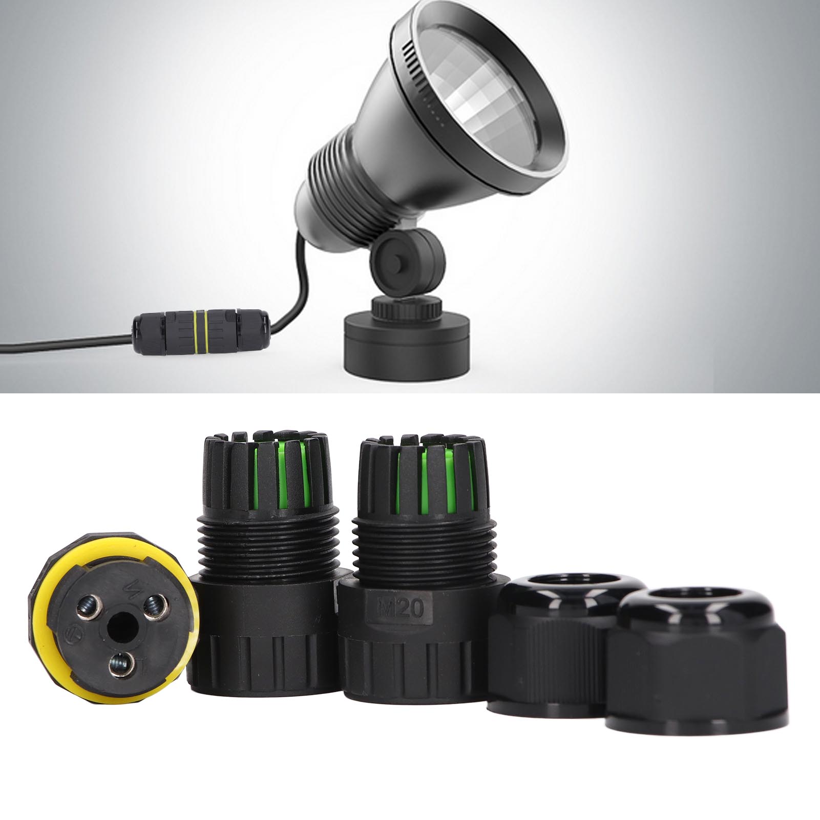 Packung Mit 5 Wasserdichten M20 Direktanschlusskabeln Für Außenbeleuchtung (gärten Und Led-netzteile Für Den Außenbereich), 3-poliger Stecker, 9-12 Mm Rastermaß.