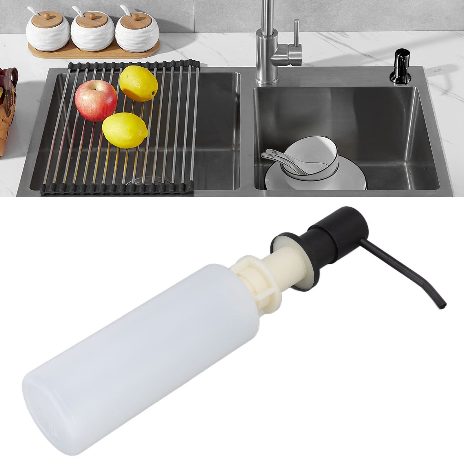 Seifenspender Für Küchenspülen Aus Edelstahl 304, 360° Drehbarer Pumpenkopf, 300 Ml, Kompatibel Mit Schwarzen Edelstahl-küchenspülen Und -waschbecken.