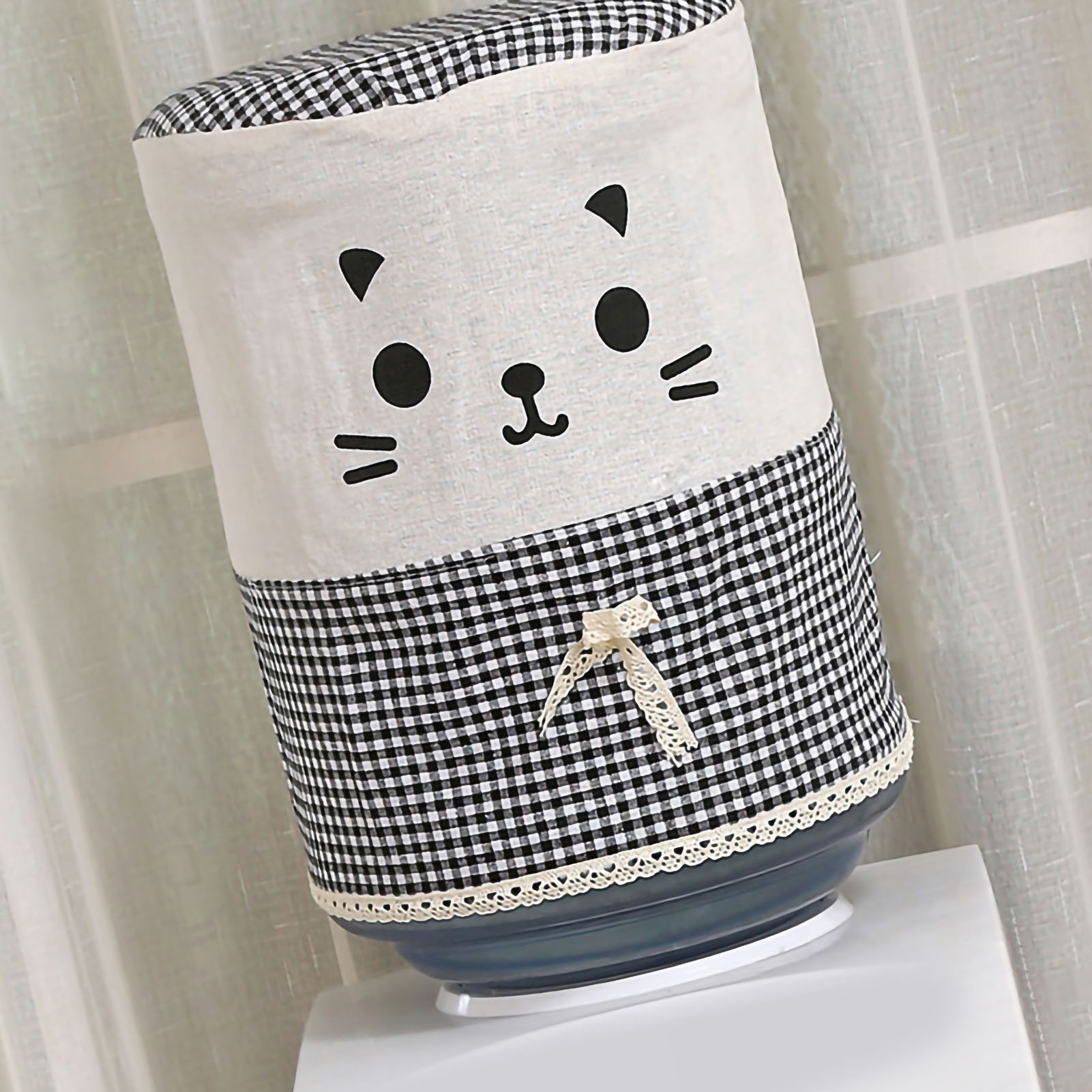 Stoffbezug Für Wasserspender Mit Katzenmuster, Weich Und Komfortabel, Staubdicht, Kariert – Schwarz, Höhe 34 Cm Durchmesser 28 Cm