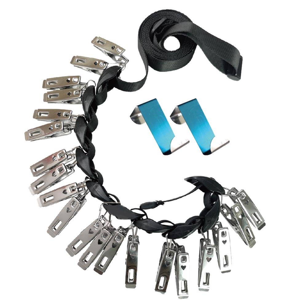 Kleider- Und Hutaufhänger-organizer Mit Rückseitigen Clips, Edelstahlhaken, Schwarz, Inklusive 1 Aufhängeseil, 20 Clips Und 2 Rückseitigen Schlaufen.