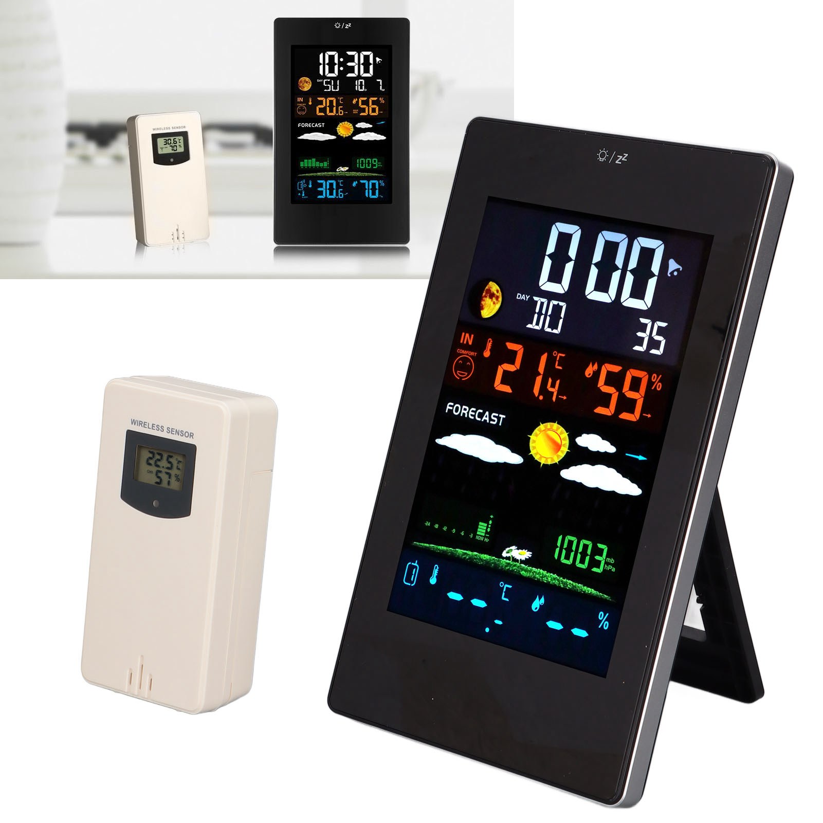 Multifunktionaler Elektronischer Wecker Mit Großem Display, Feuchtigkeits- Und Temperatursensor, Wetterstation Und Usb-stromversorgung.
