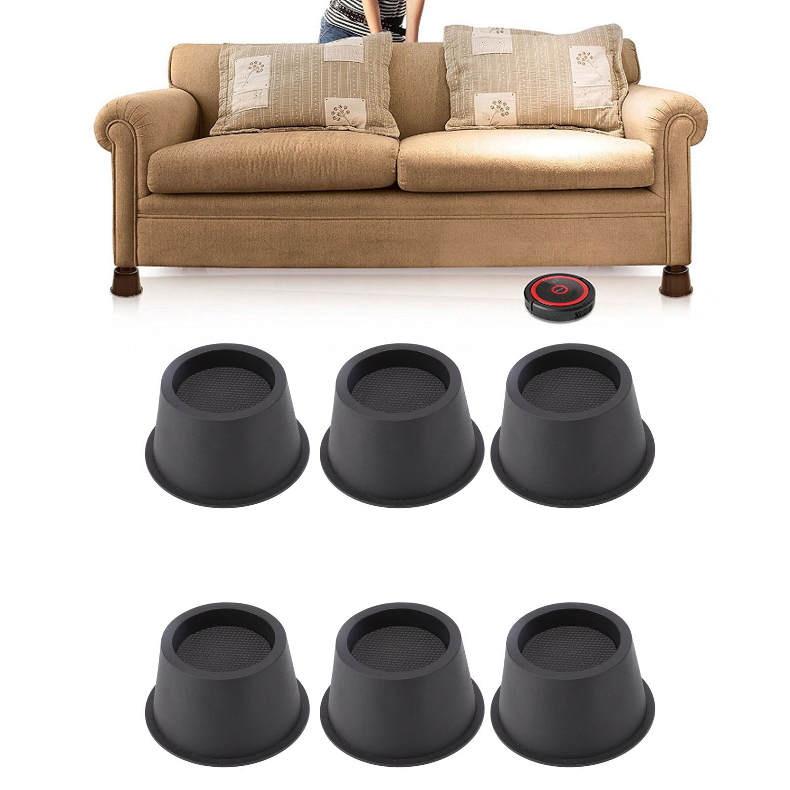 Set Mit 6 Runden, Schwarzen 5 Cm (2 Zoll) Großen Erhöhungsgleitern Für Bettbeine, Tische, Möbel, Sofas Und Andere Möbel.