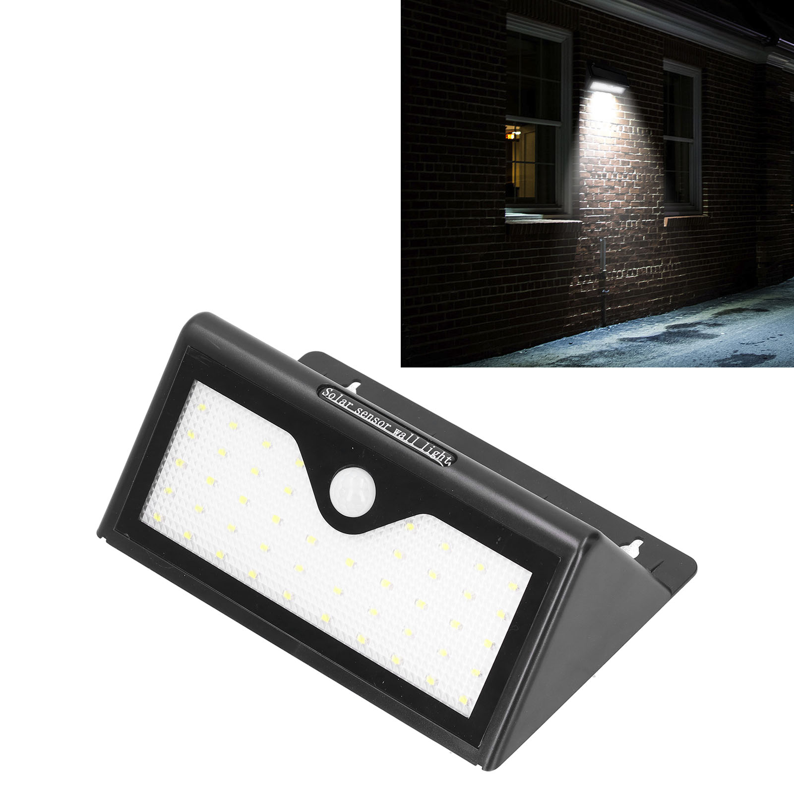 Solar-wandleuchte Mit 46 Leds, Dreieckigem Gehäuse, Infrarotsensor, Wasserdicht, Hell Und Langlebig, Ideal Für Wände Und Gärten.