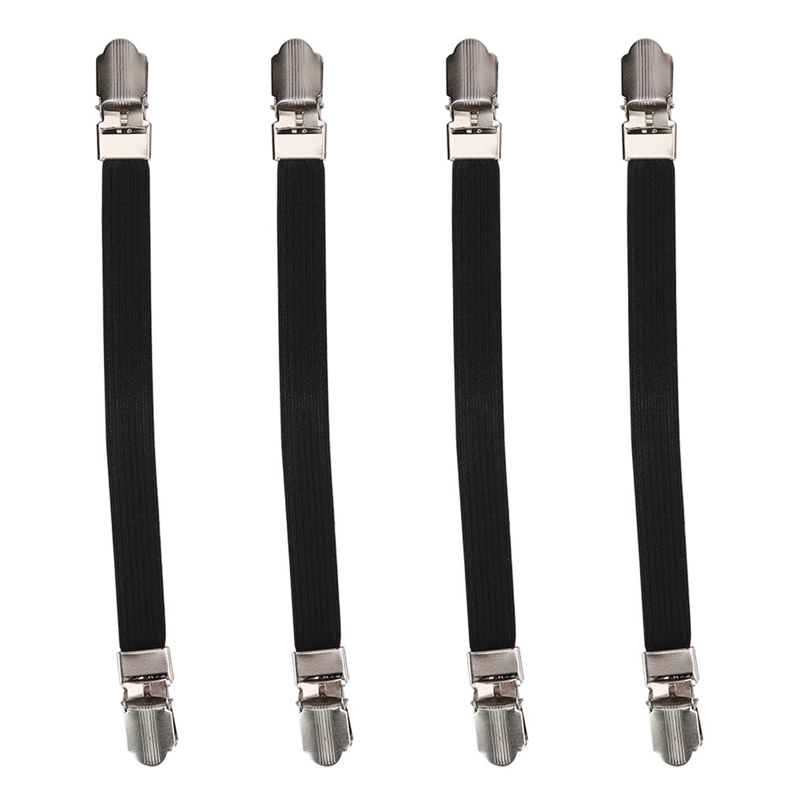 Set Mit 4 Gekreuzten Gummibändern Für Spannbettlaken, Mit Doppelklips Und Befestigungselementen, Schwarz.