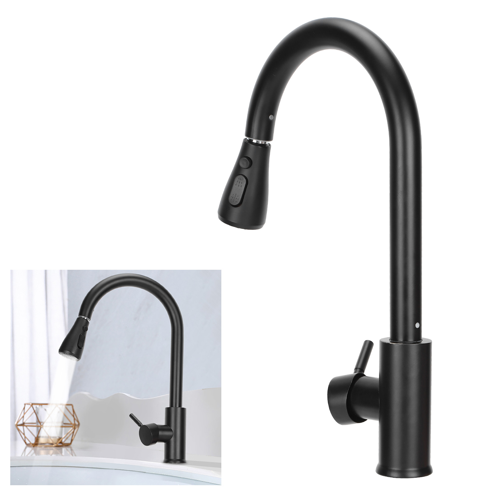 Ausziehbarer G1/2-wasserhahn, 2-stufiger Multifunktions-drehmischer Aus Edelstahl