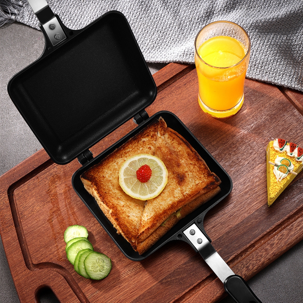 Sandwich- Und Toastform Für Den Haushalt, Antihaftbeschichtete Ofenform, Doppelseitige, Rauchfreie Aluminium-bratpfanne (schwarz)