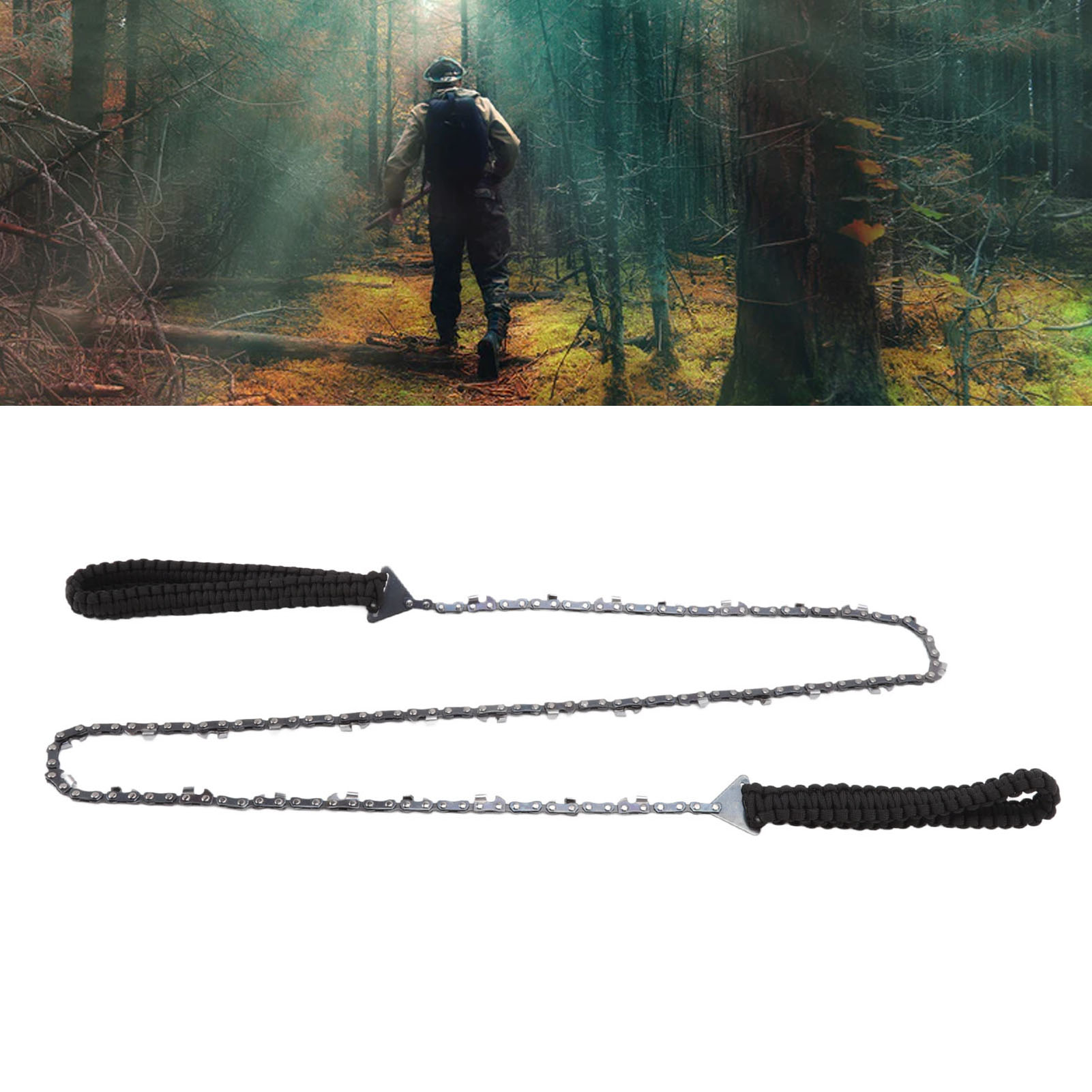 Manuelle Kettensäge Für Baumschnitt, 64 Glieder, 31 Klingen, 3/8", 48" Reichweite, Mit Schwarzem Paracord-seil
