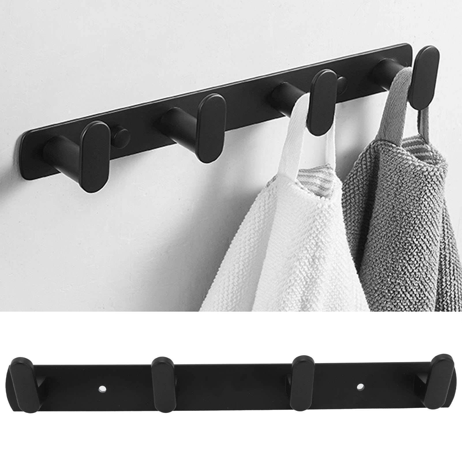 Simple Space Wandhaken Aus Aluminium, 4 Schwarze Haken, Für Küche, Bad Und Ankleidezimmer