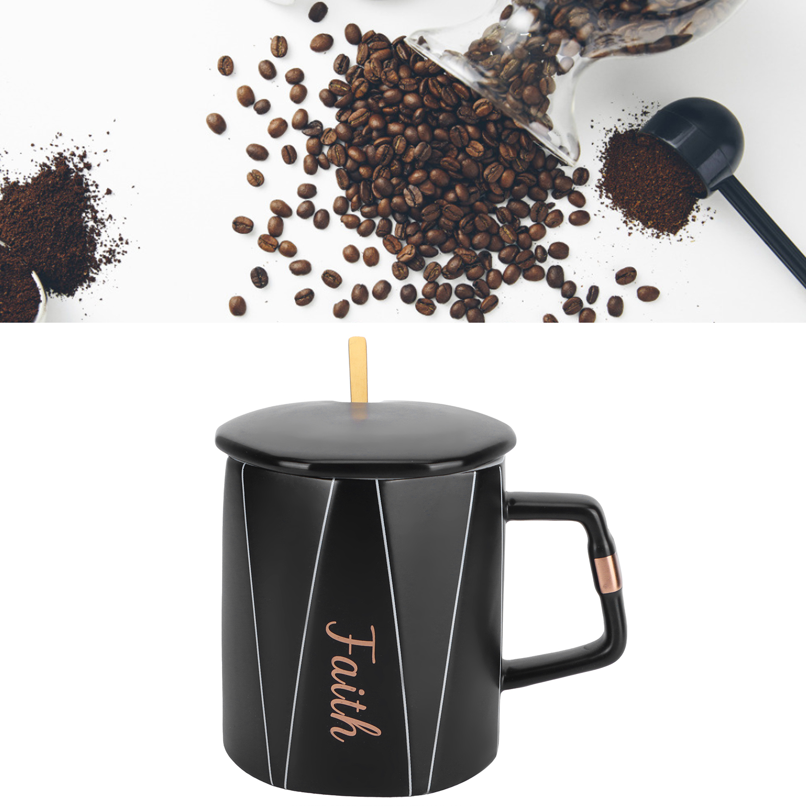 Originale Achteckige Keramiktasse Mit Deckel Und Löffel, Ideal Fürs Büro Oder Als Geschenk Für Paare Oder Freunde. Typ C.