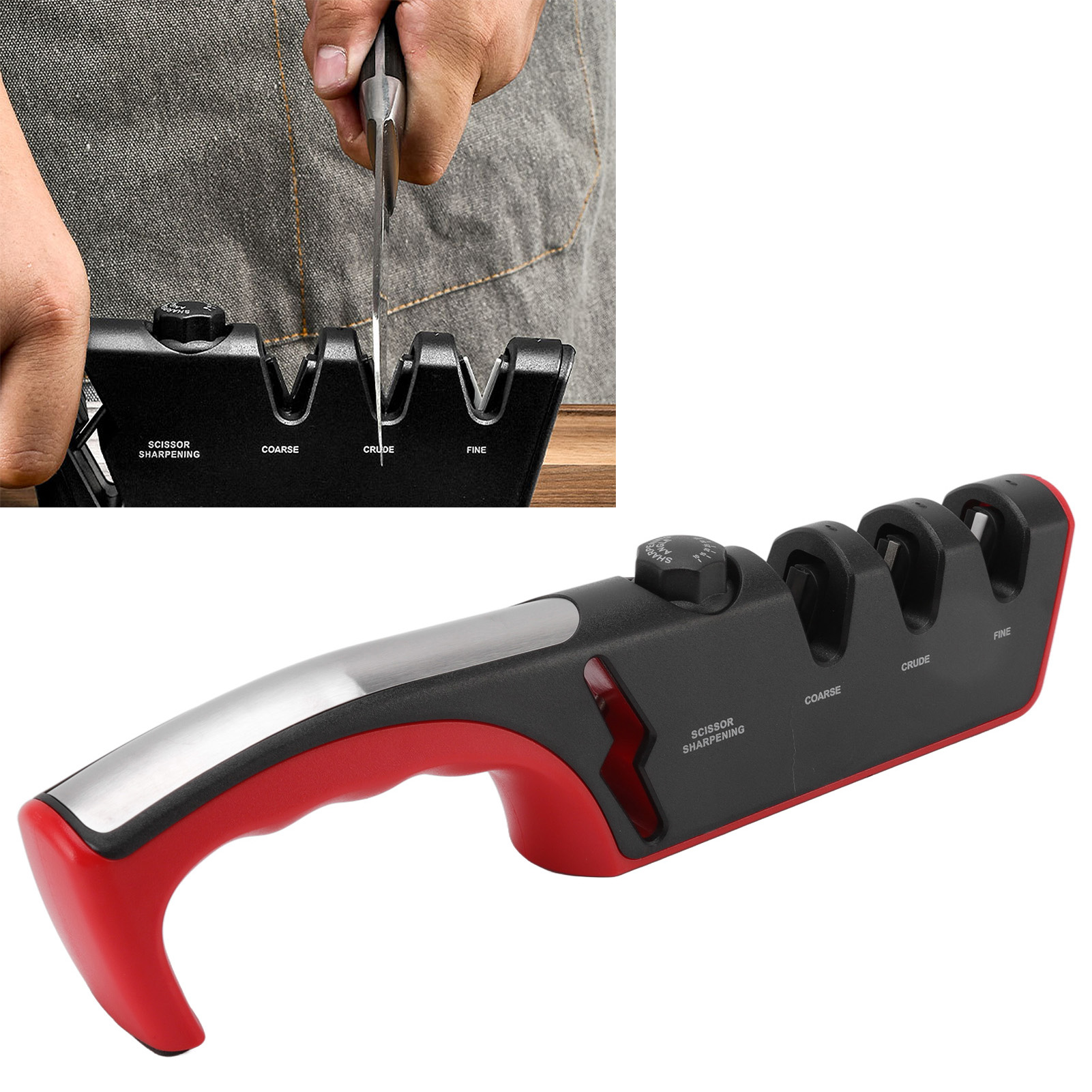 Ergonomischer, Multifunktionaler, 3-stufig Verstellbarer Schwarzer Diamant-messerschärfer, Rotes Küchenwerkzeug