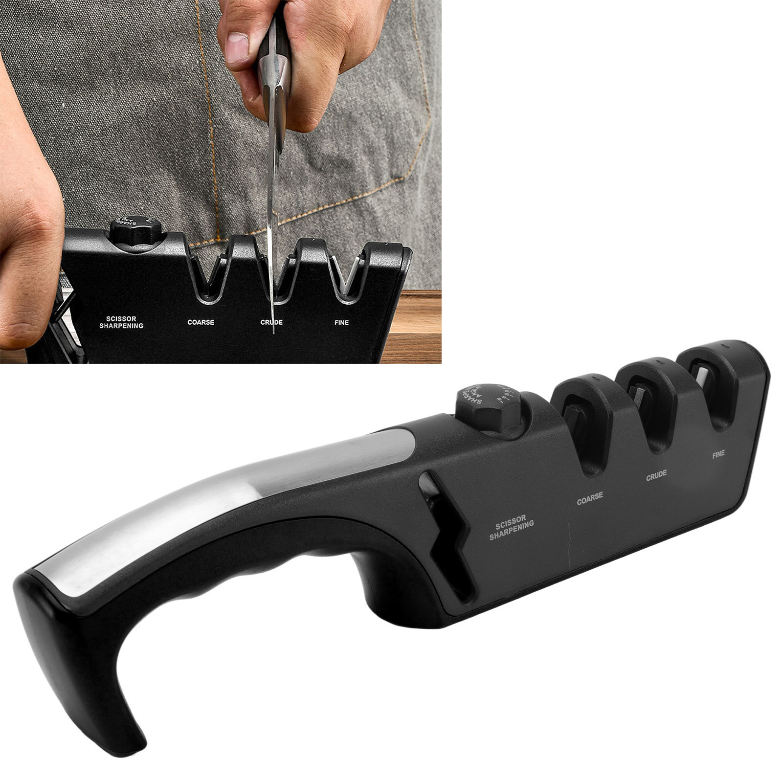 Ergonomischer, Multifunktionaler, 3-stufig Verstellbarer Messerschärfer Mit Schwarzem Diamanteinsatz, Küchenwerkzeug