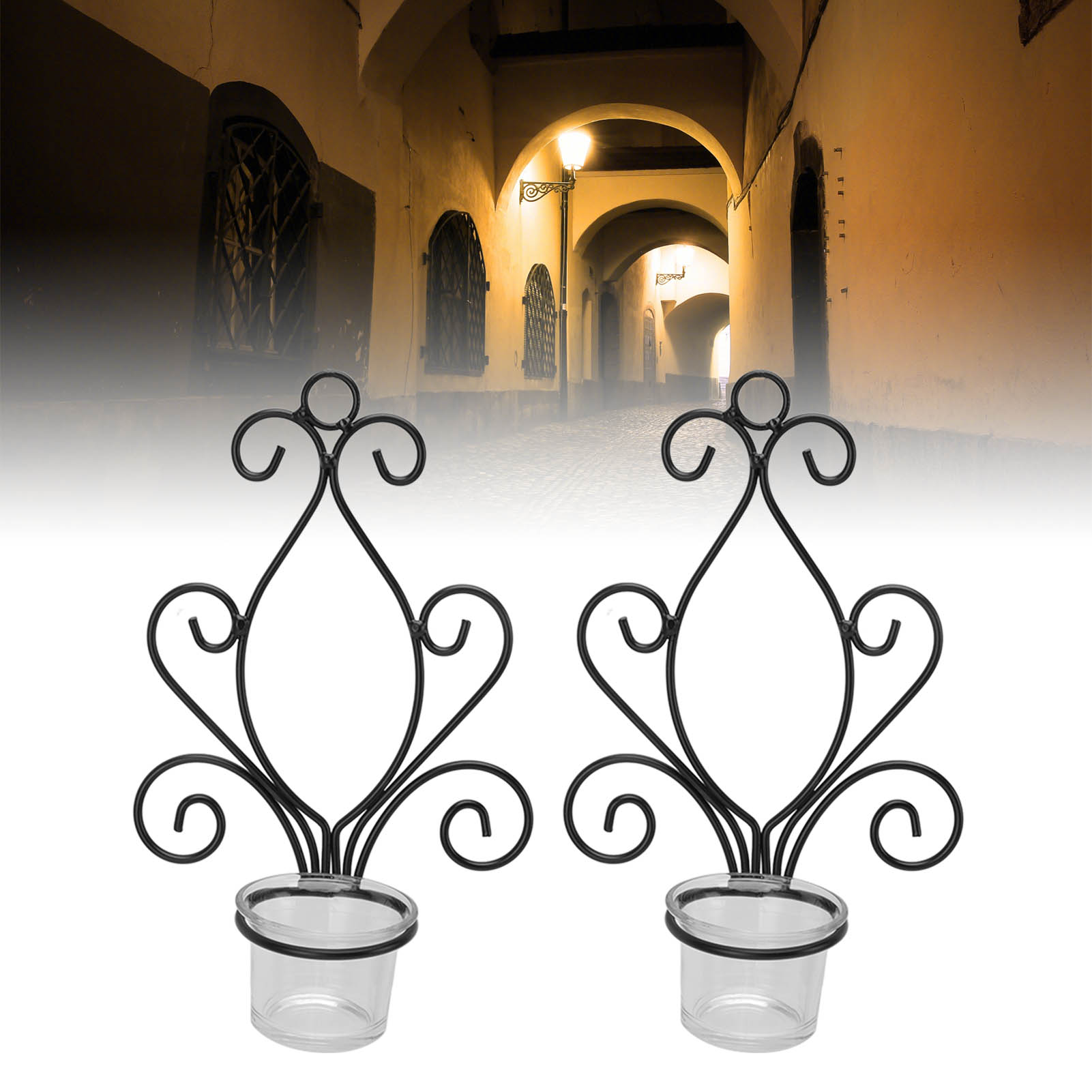 2 Sets Schmiedeeiserner Kerzenständer Im Europäischen Stil, Kreative, Wandmontierte Hochzeitskerzenständer