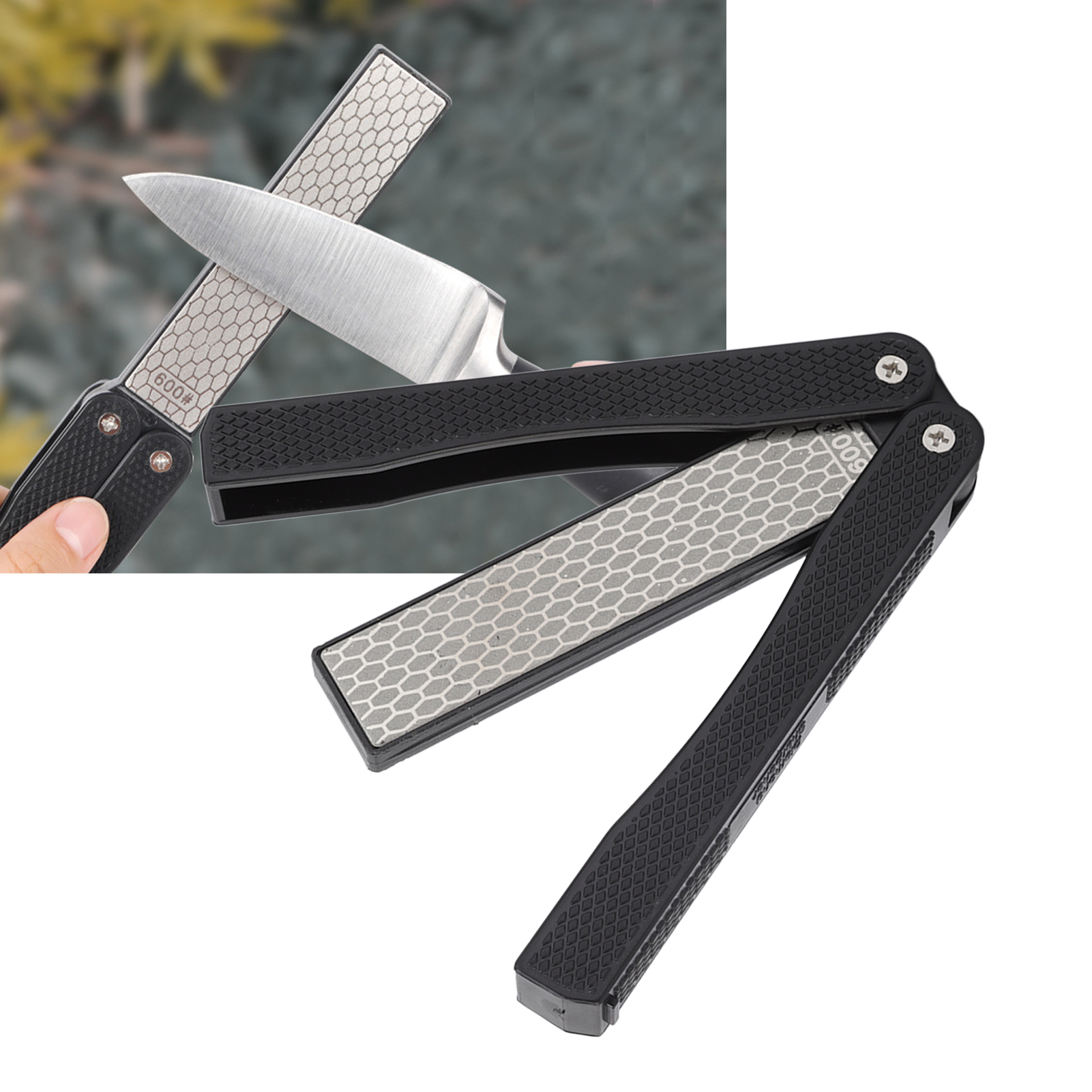 Neuer Tragbarer Schleifstein Für Outdoor-messer, Schwarz, Doppelseitig, Fächerförmig Mit Diamantspitze