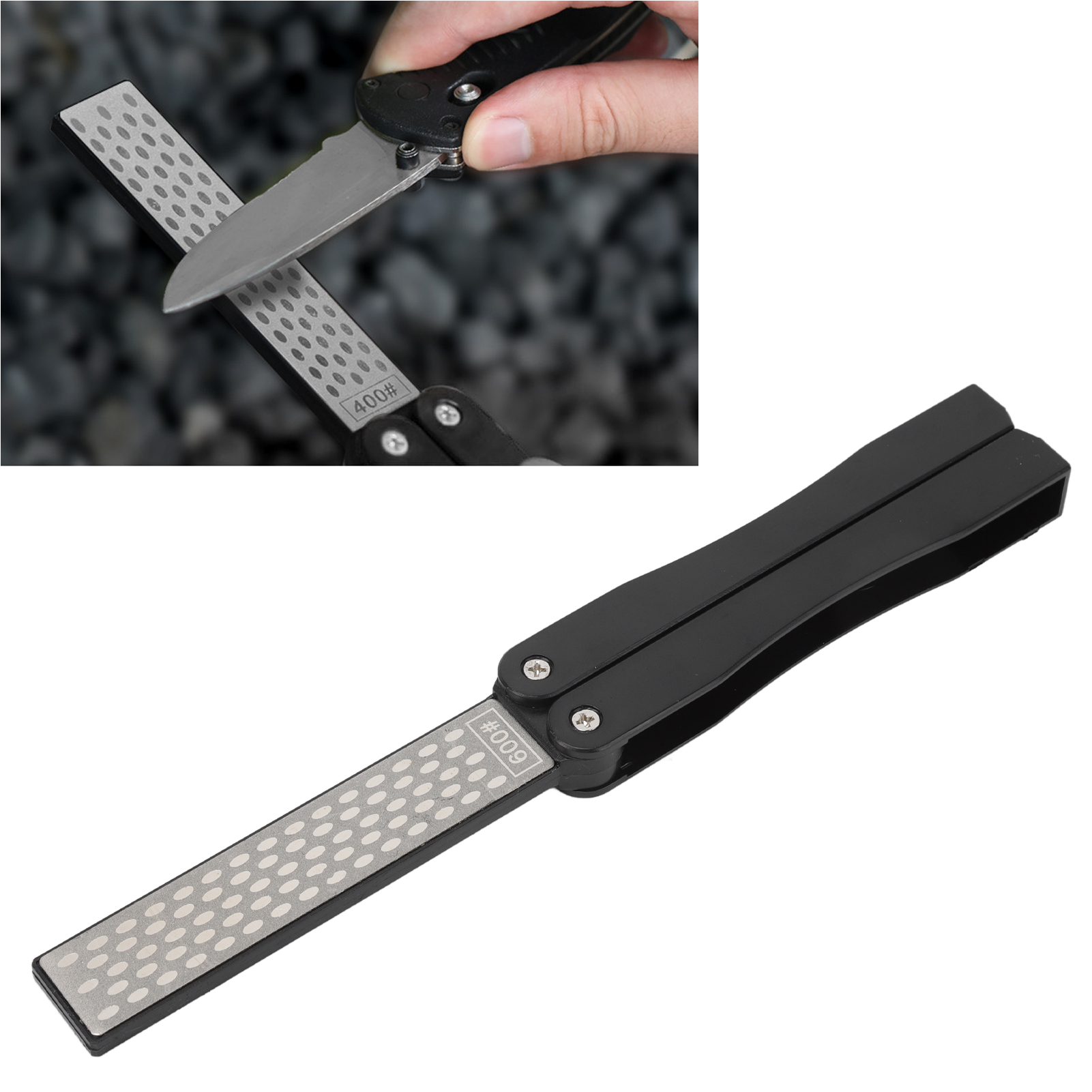Dmd Fächerförmiger Messerschärfer, Diamant-schärfstein, Doppelseitiger Schärfstab, Tragbarer, Zusammenklappbarer Outdoor-messerschärfer, Polierte Schwarze Oberfläche 1202