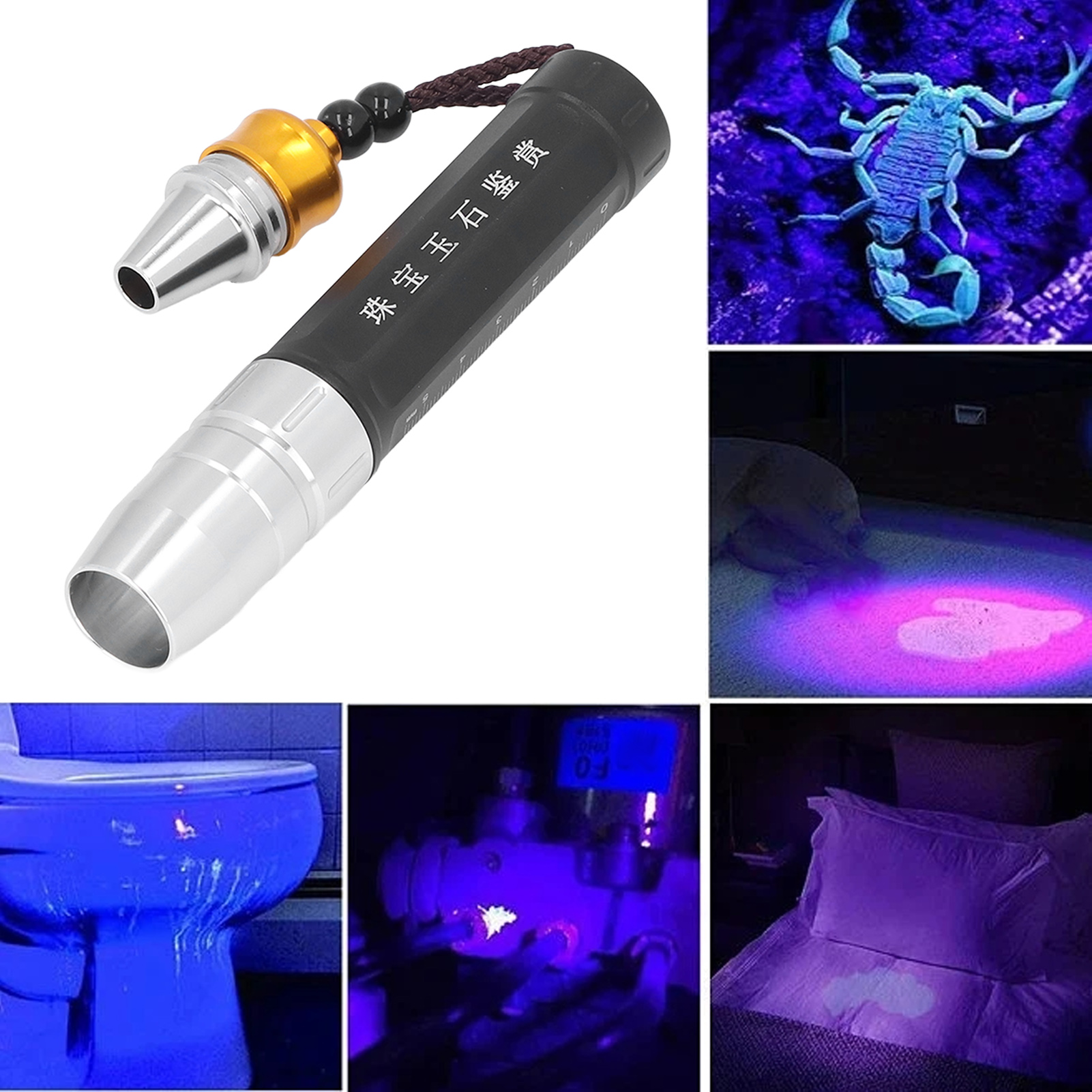 Jade-taschenlampe, Aluminiumlegierung, 365° Uv-licht, 3 Leds, Hochleistungs-taschenlampe Zur Identifizierung Von Jade Und Edelsteinen.