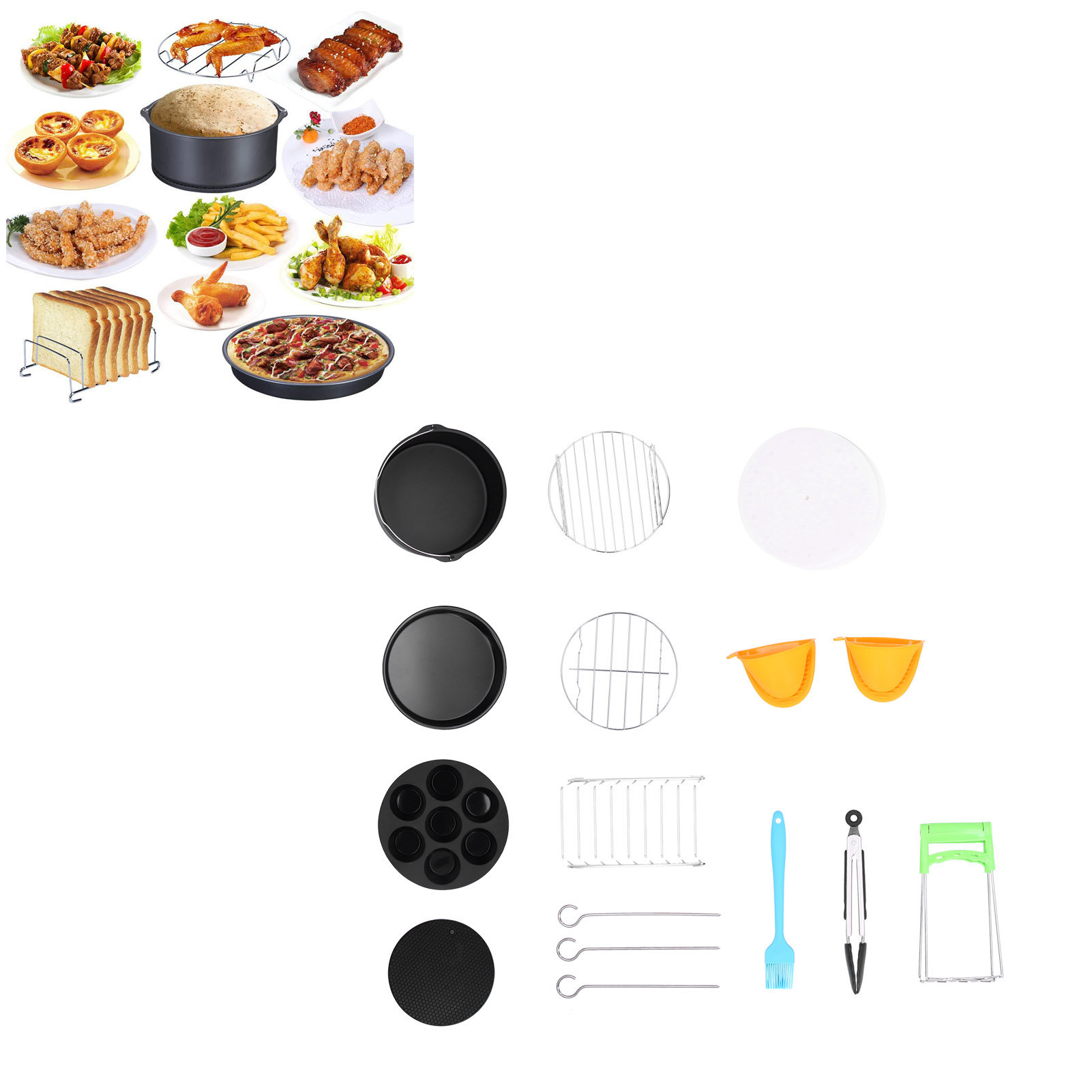 Grillset, Pizzablech, Kuchenform Und Korb, Kompatibel Mit Elektrischen Fritteusen Von 2,7 Bis 3,2 Litern.