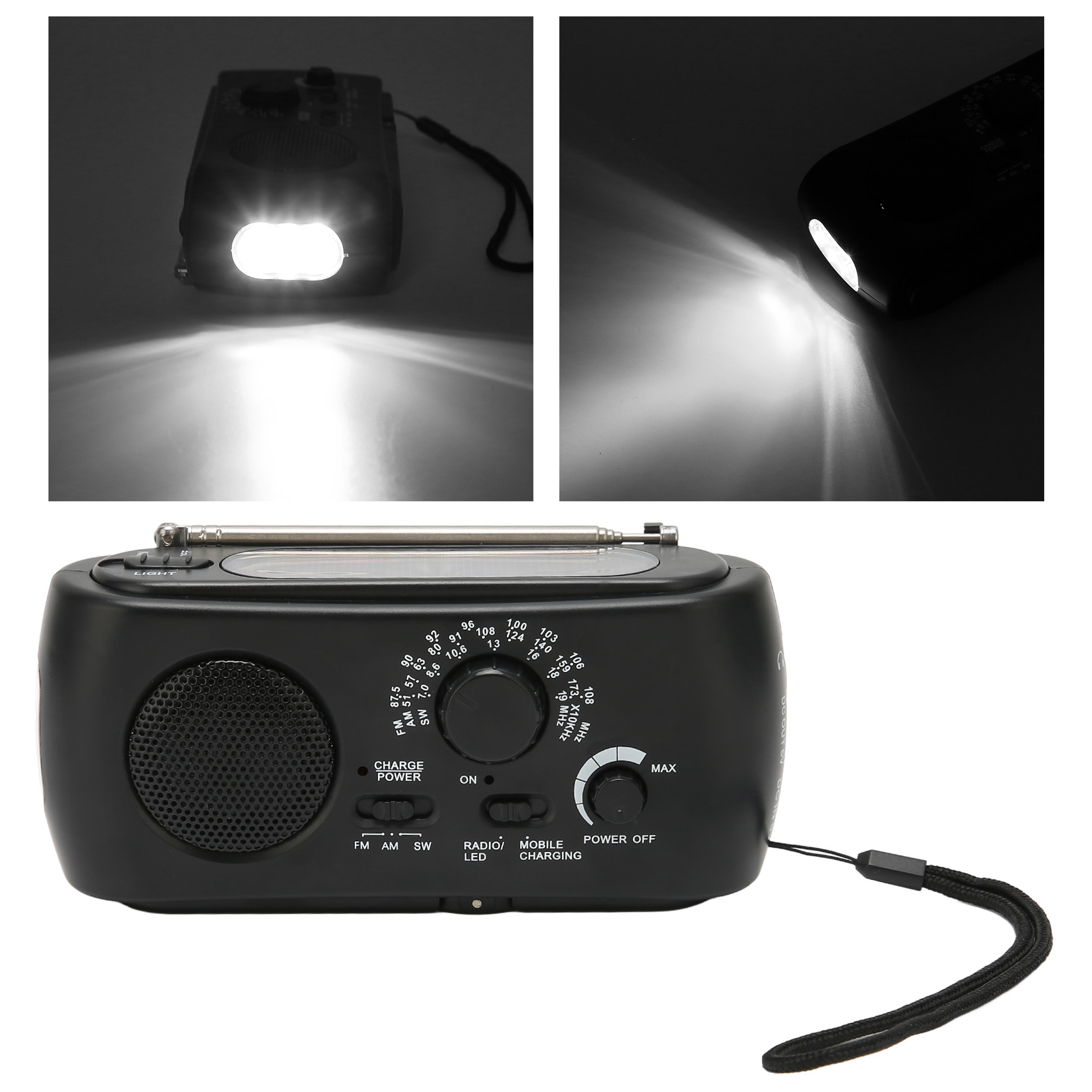 Handkurbel-solarradio Mit Led-licht, Am/fm/sw-multibandradio, Wasserdichtes Tragbares Solar-notfallradio Für Den Außenbereich