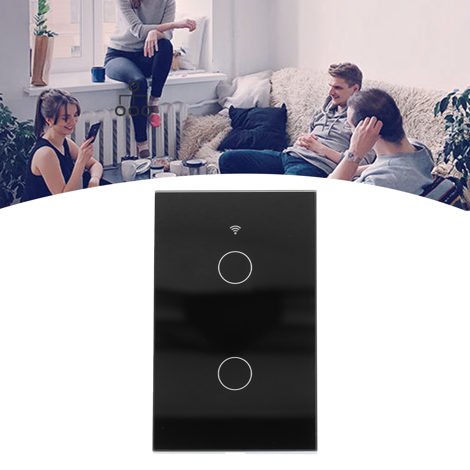 Tuya Zigbee Dual-touch-wandschalter (us-standard) Für Sprachsteuerung, 100–240 V Wechselstrom, Schwarz