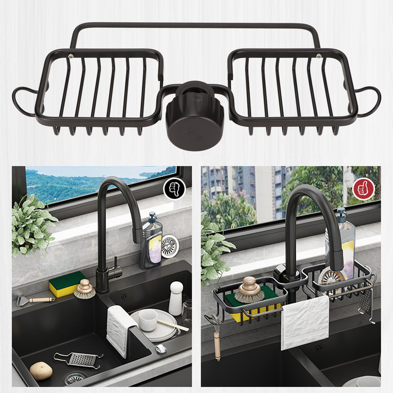 Doppelseitiger Handtuchhalter Mit Ablage Für Den Wasserhahn, Schwarz