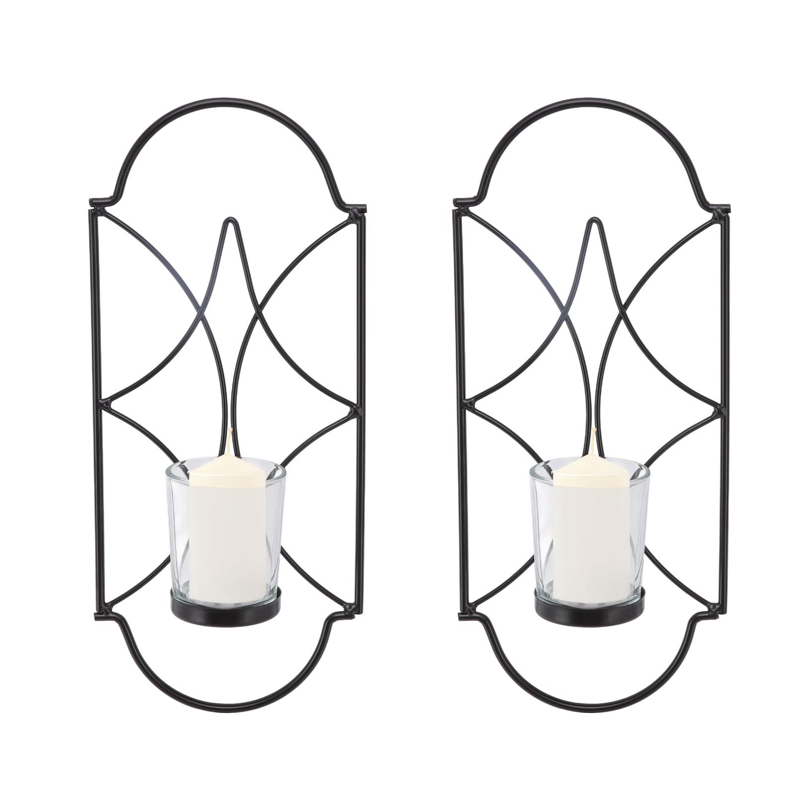 2 Sets/verkauf Von Wandleuchten, Schmiedeeisernen Kerzenhaltern, Wanddekorationen Im Europäischen Stil, Schlichten Geometrischen Anhängern, Schwarz.
