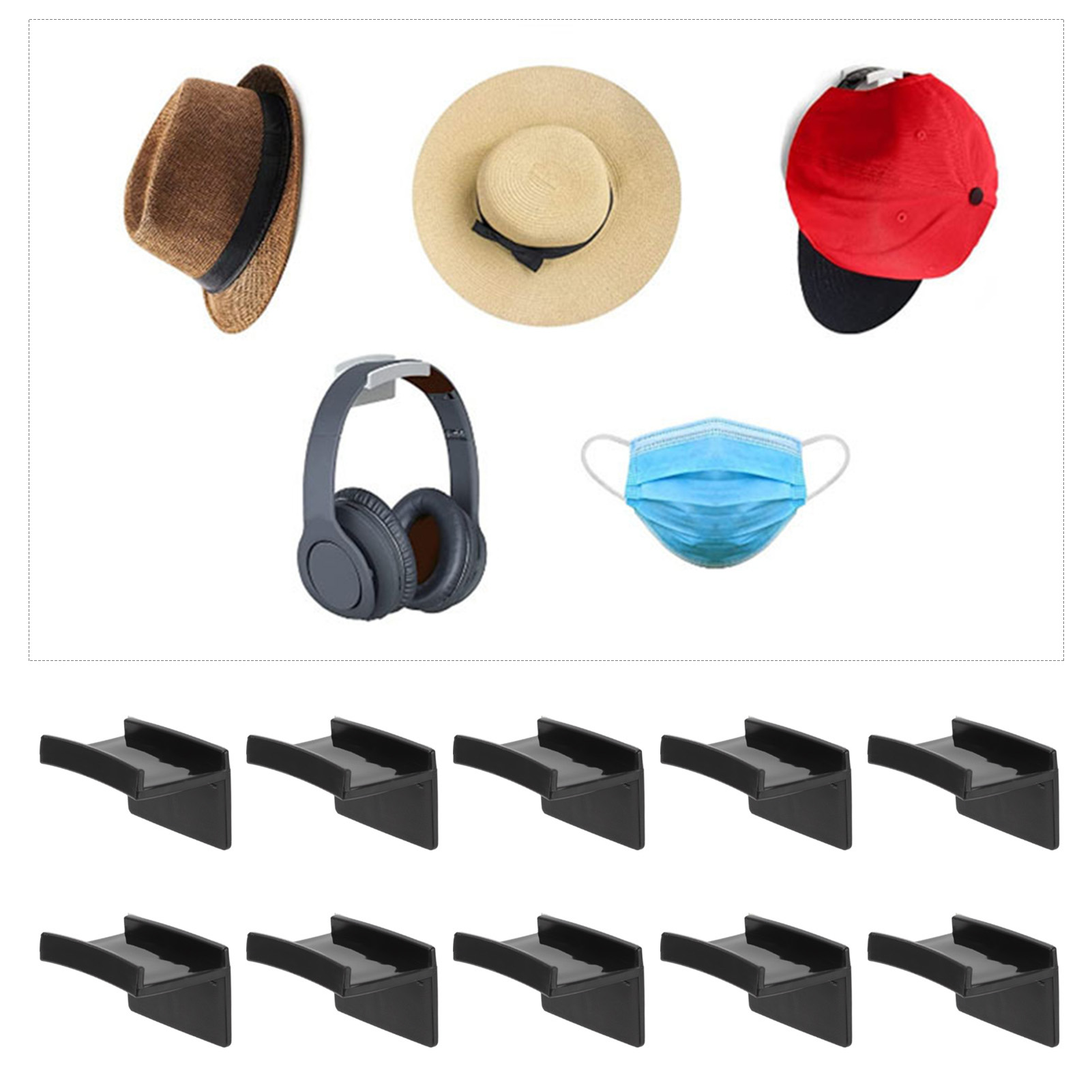 Set Mit 10 Minimalistischen Schwarzen Wandhuthaken