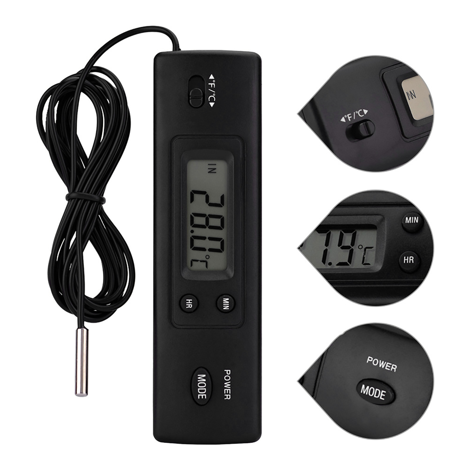 Digitales Lcd-thermometer Mit Kabelgebundener Sonde Und Temperatursensor Für Den Kühlschrank