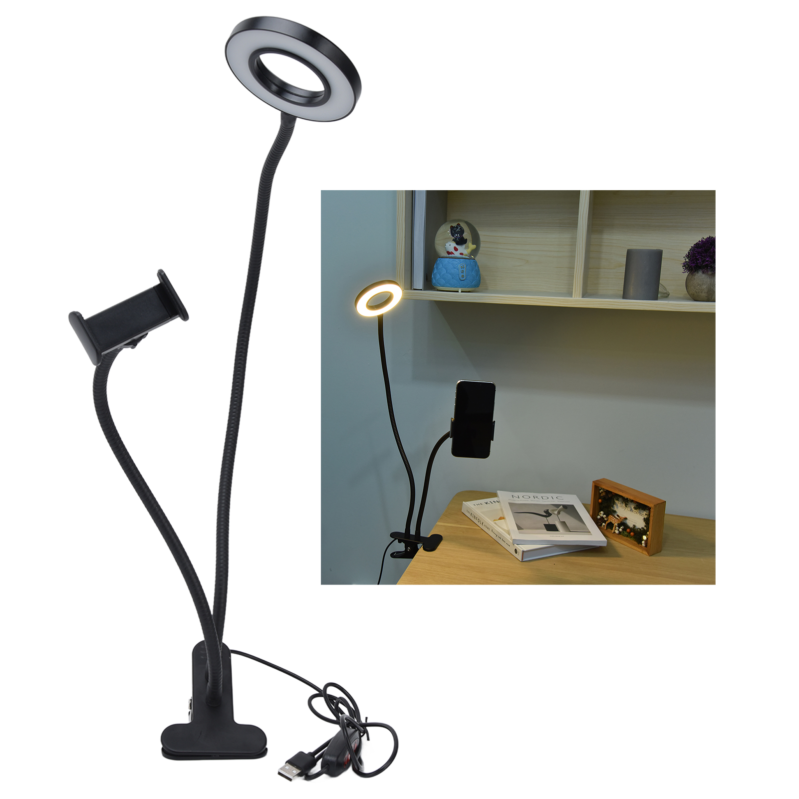 Aufsteckbare Ringleuchte, Multifunktionale, Flexible Röhren-schreibtischlampe, Zusatzbeleuchtung Für Live-streaming Mit Dem Mobiltelefon, Dimmbare Schreibtischlampe