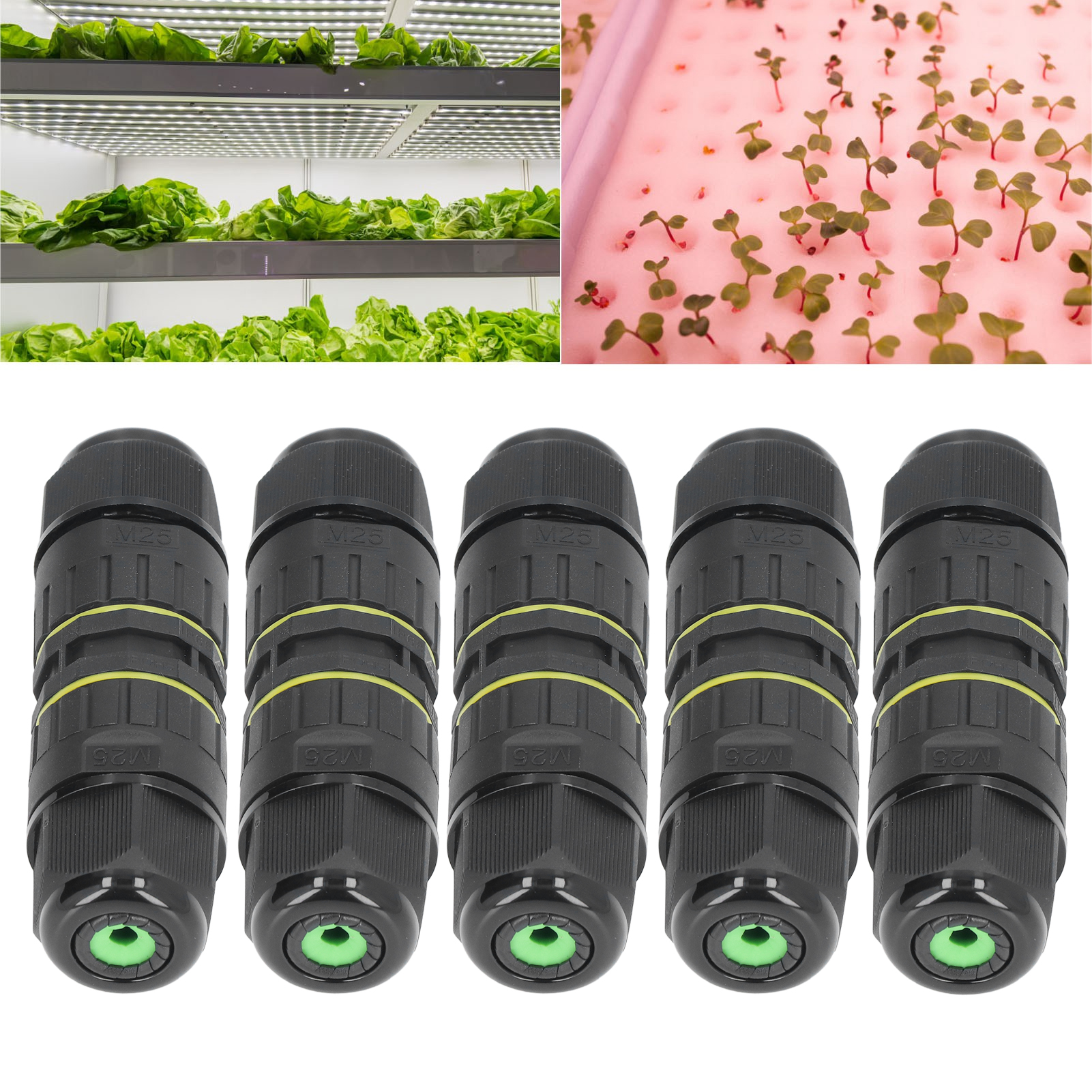 Set Mit 5 Led-außenleuchten Für Innenhöfe, M25-dreipol-anschlussdose, Ip68-durchgangsstecker, 9–12 Mm
