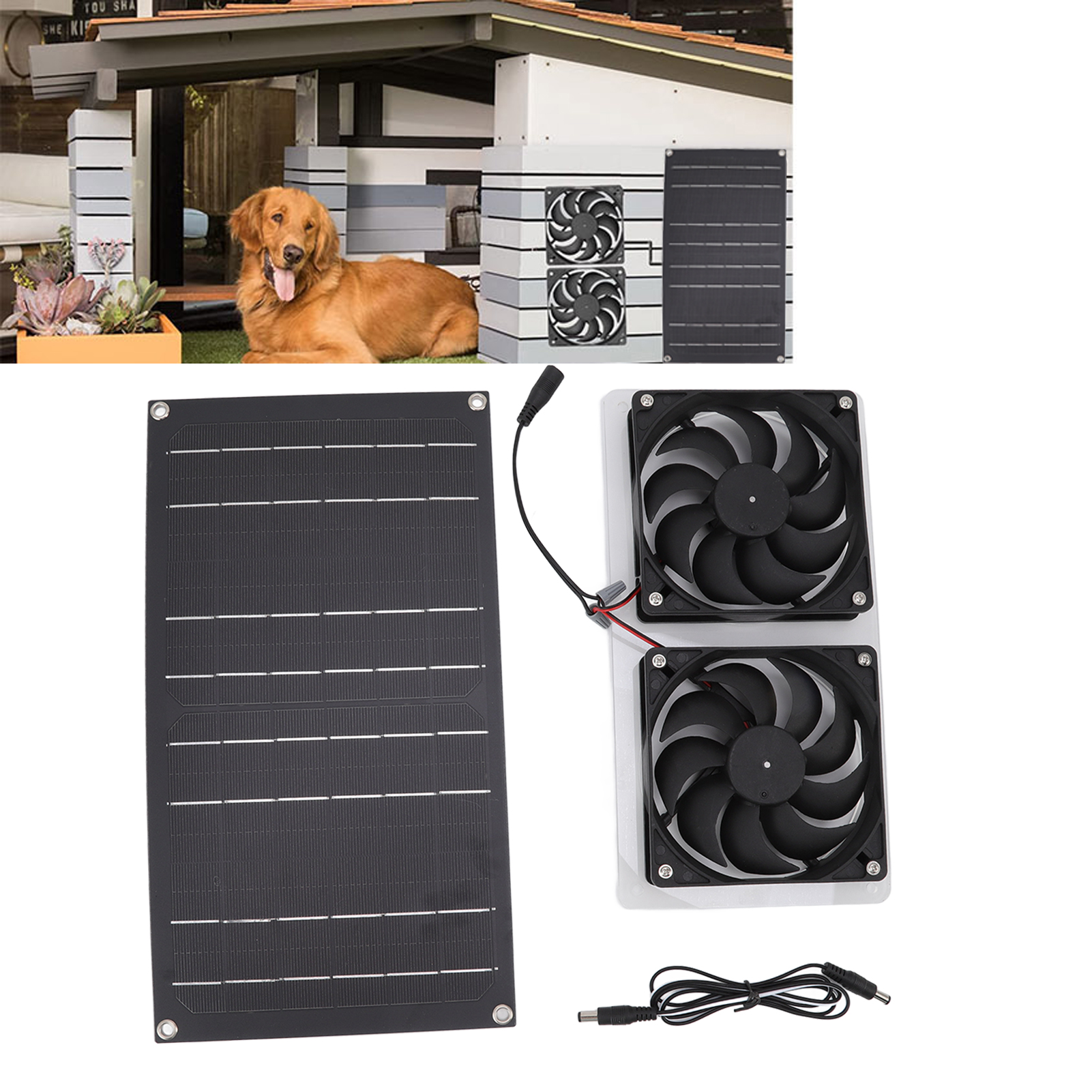 100w Monokristallines Silizium Doppel-solarlüfter-set, Ideal Für Kleine Hühnerställe, Gewächshäuser, Hundehütten Und Solaranlagen.
