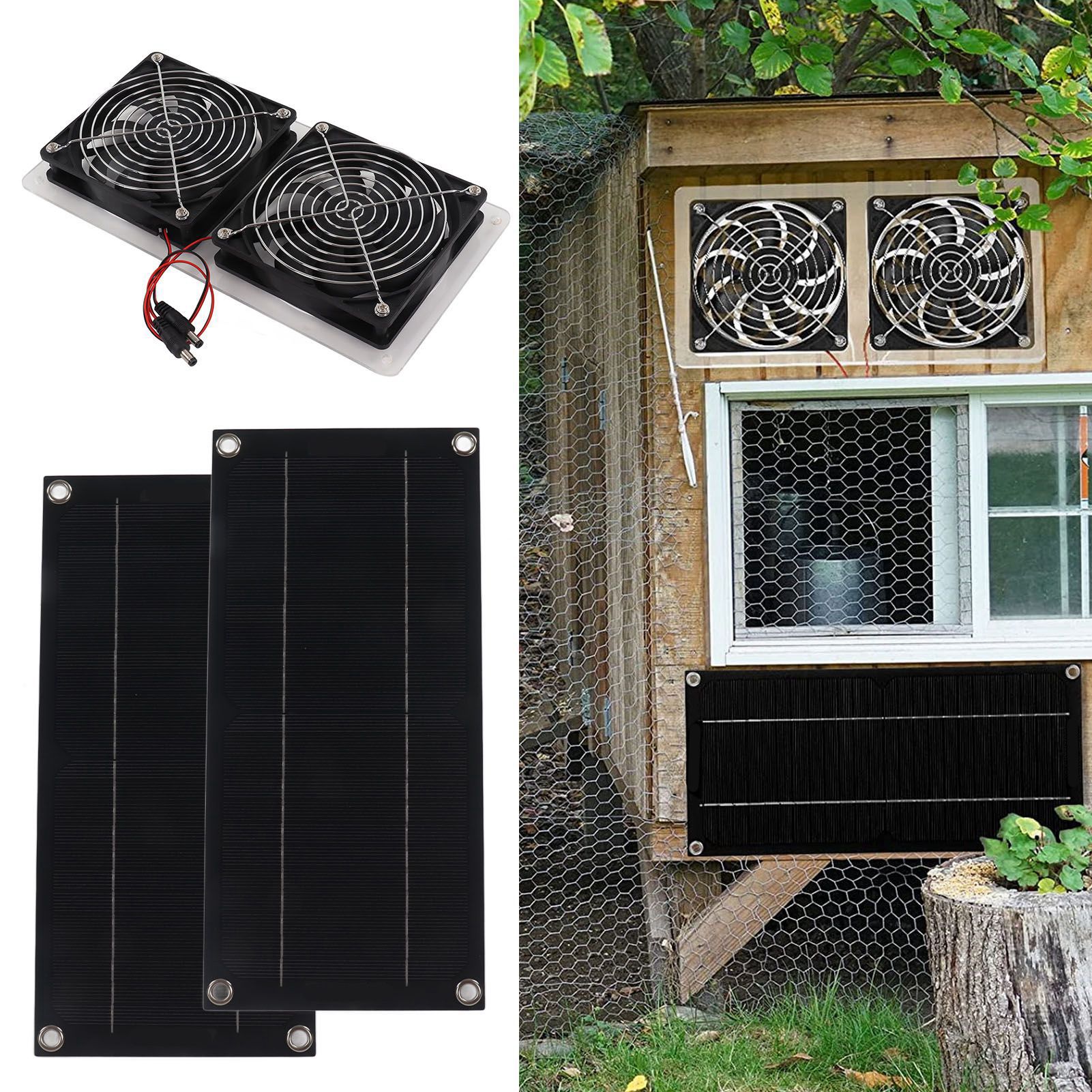 100-w-12-v-wasserdichter Solar-abluftventilator Mit Solarpanelen, Tragbarer Campingventilator, Outdoor-ventilator Mit Zwei Panels