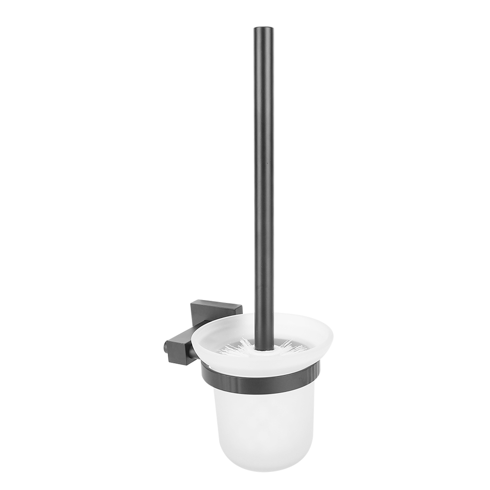 Set Schwarzer, Wandmontierter Wc-reinigungsbürsten Mit Langem Griff Und Becherhalter